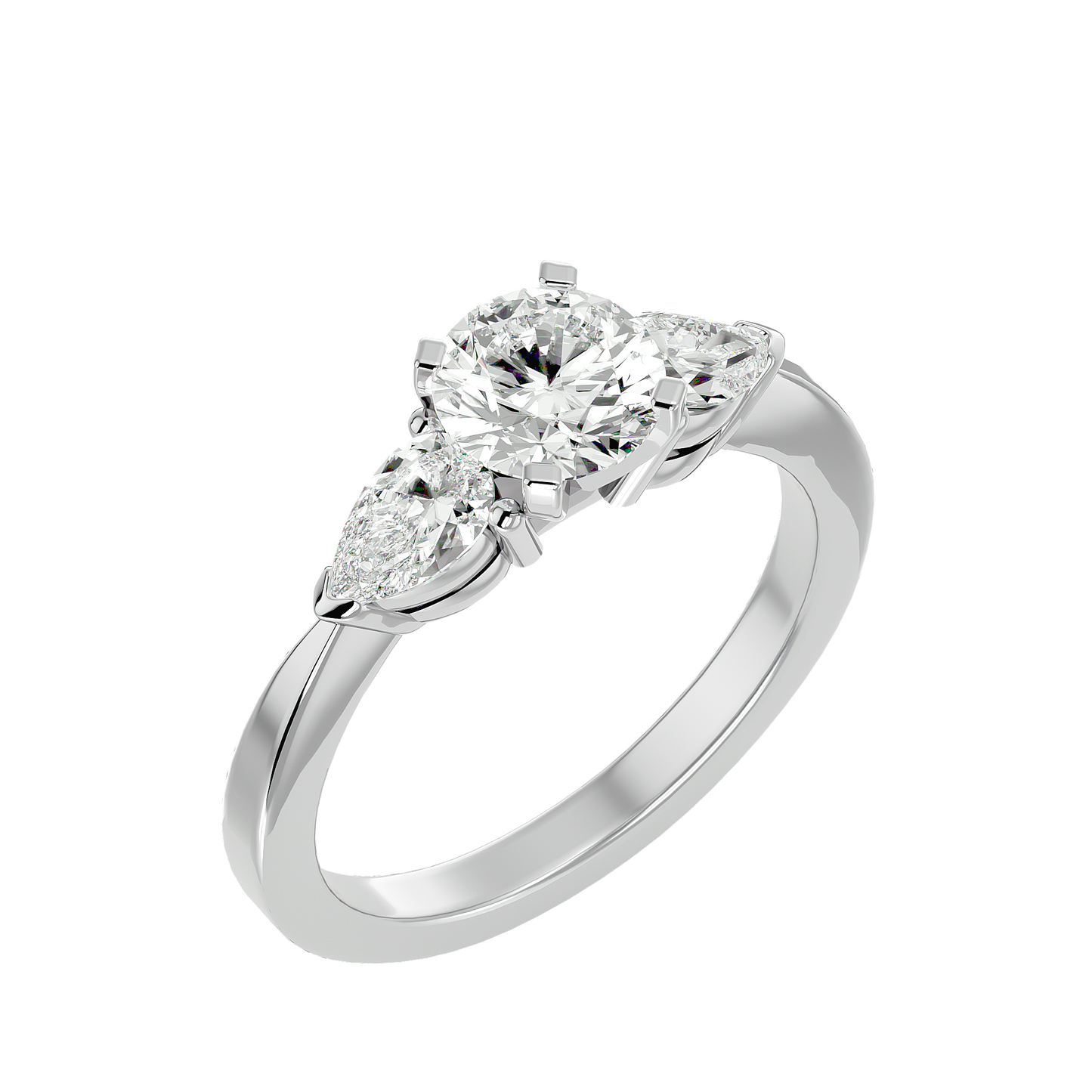 Three Stone Lab / Moissanite Diamond With Pear Side Stones Ring