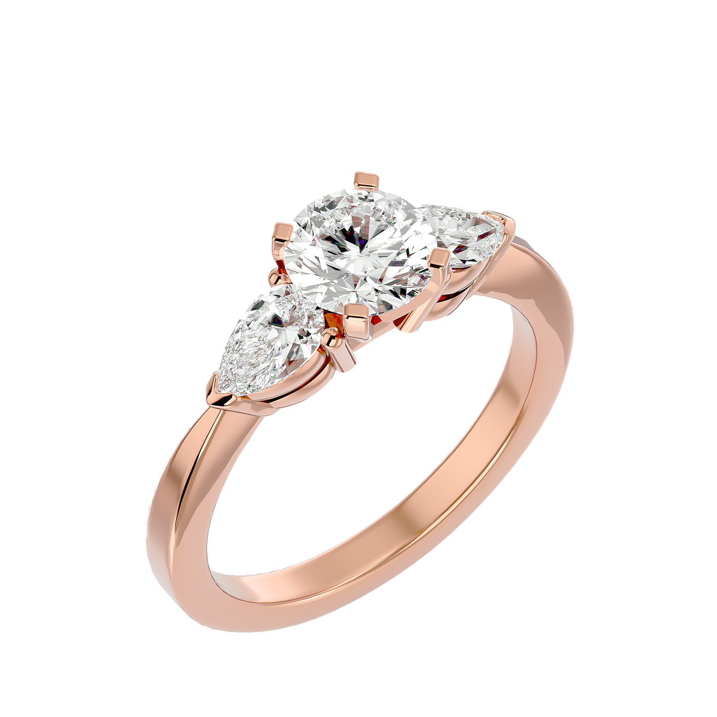 Three Stone Lab / Moissanite Diamond With Pear Side Stones Ring
