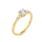 Round Lab / Moissanite Diamond With Tapered Baguette Three Stone Ring