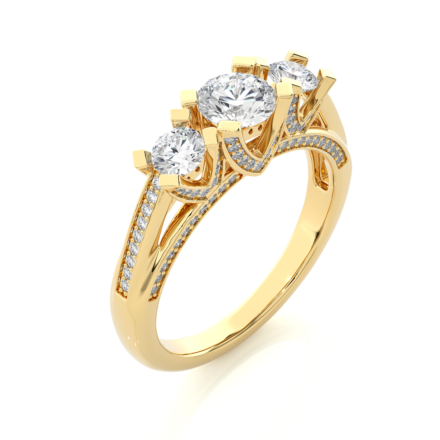 Three Stone Diamond Hidden Halo Engagement Ring