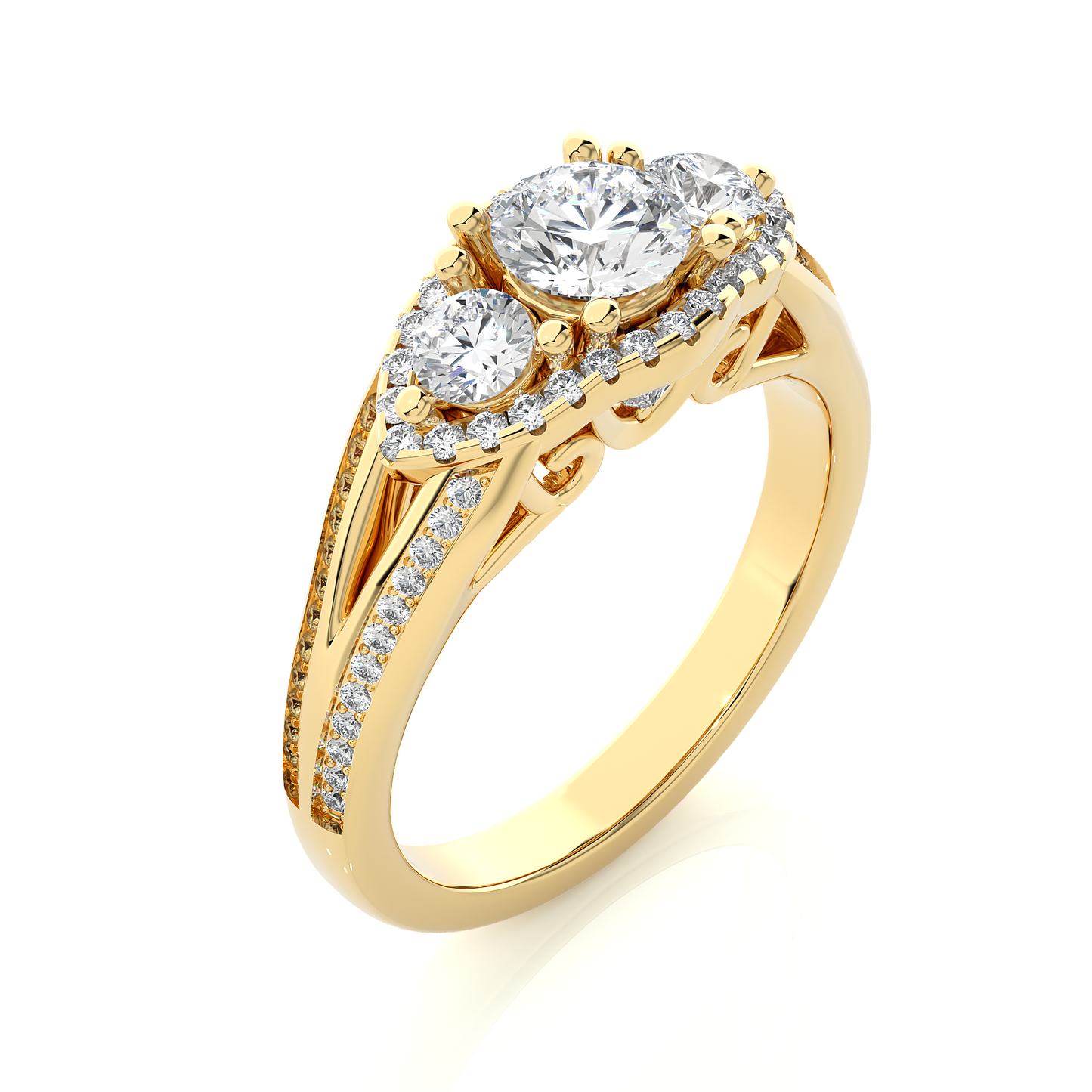 Luxury Three Stone Halo Lab & Moissanite Diamond Ring
