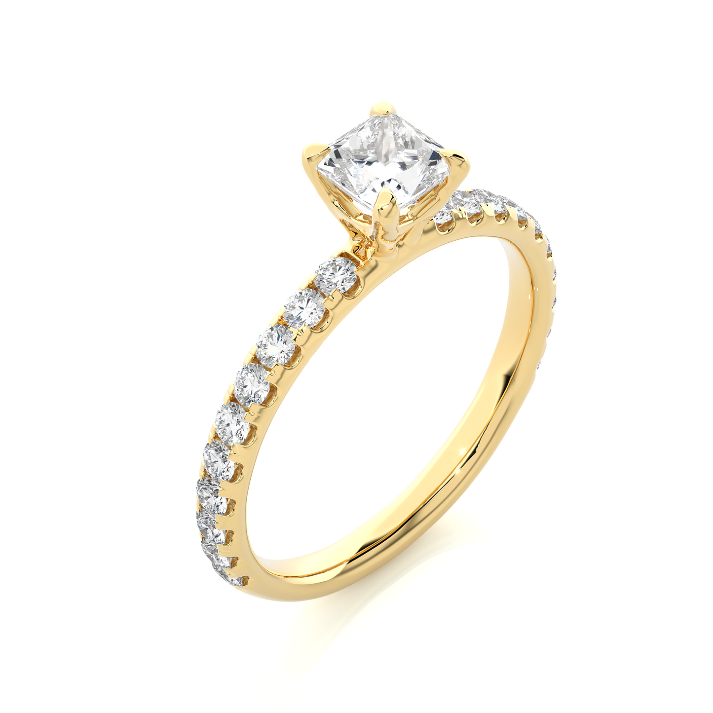Princess Cut Lab & Moissanite Diamond Pavé Engagement Ring