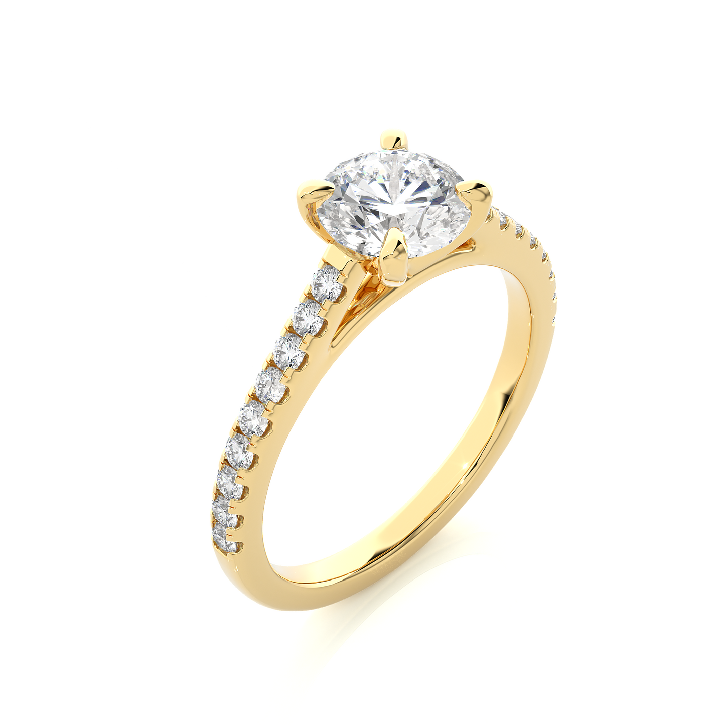 Vermeil Round Moissanite Diamond Pavé Solitaire Luxury Engagement Ring