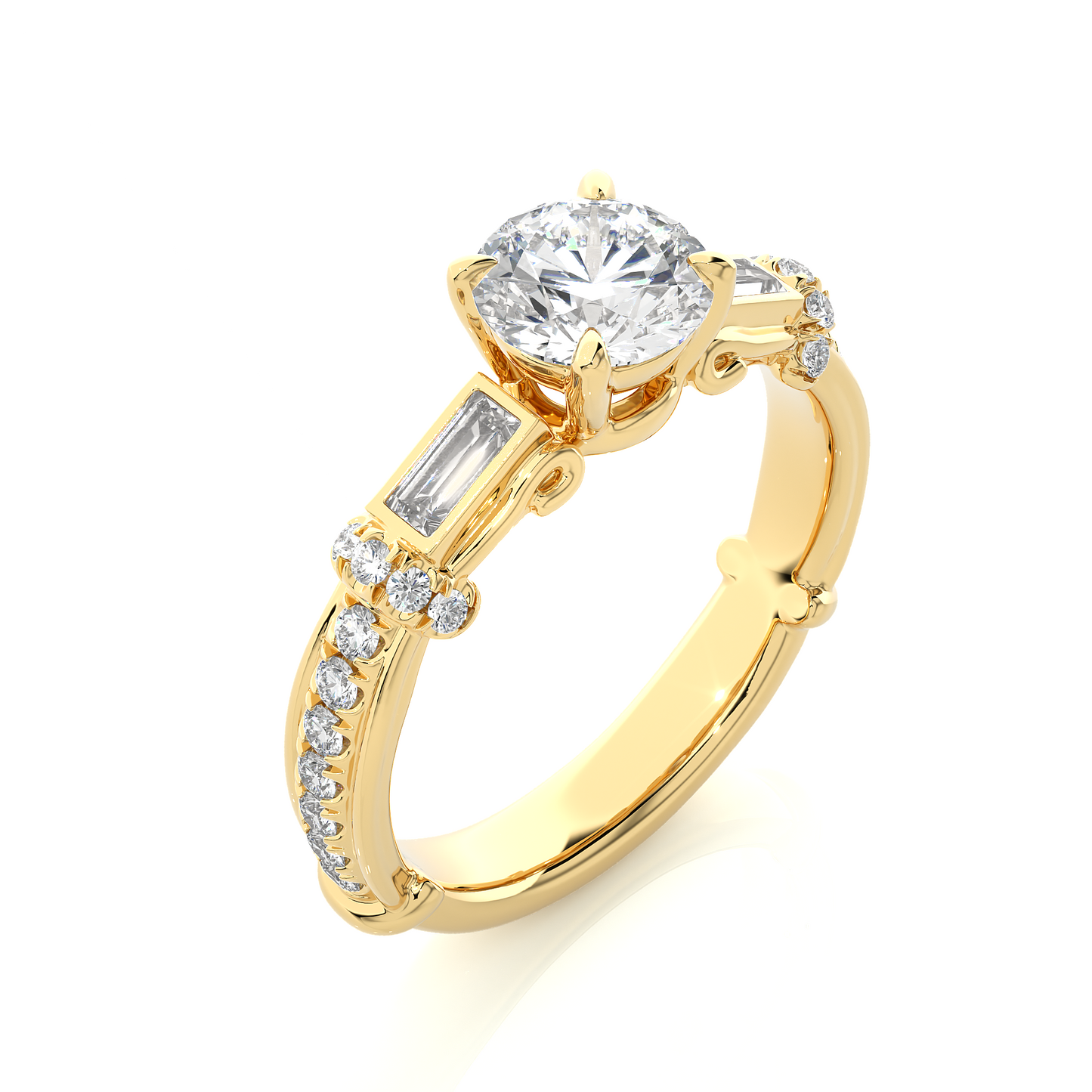Vintage Round Baguette Moissanite Lab Diamond Vermeil Ring