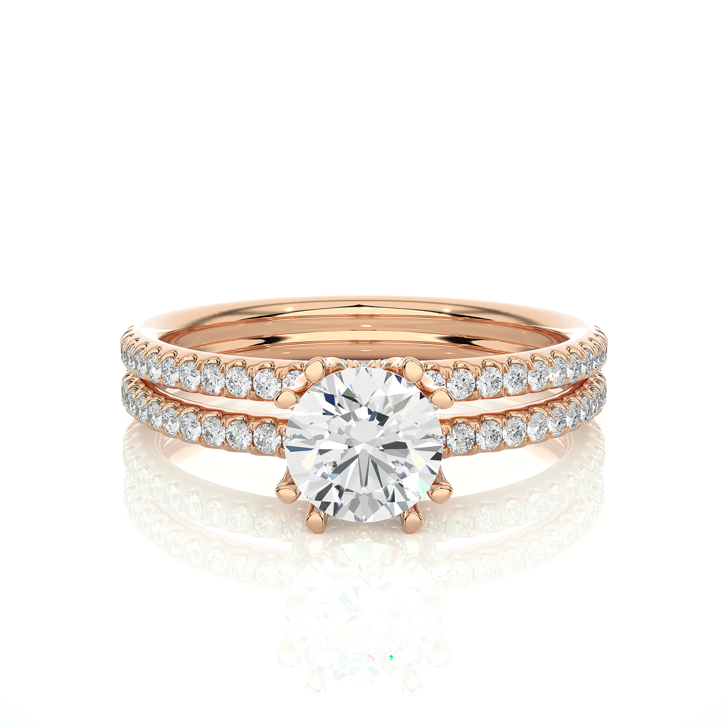 Twin Band Pavé Moissanite Lab Diamond Vermeil Ring
