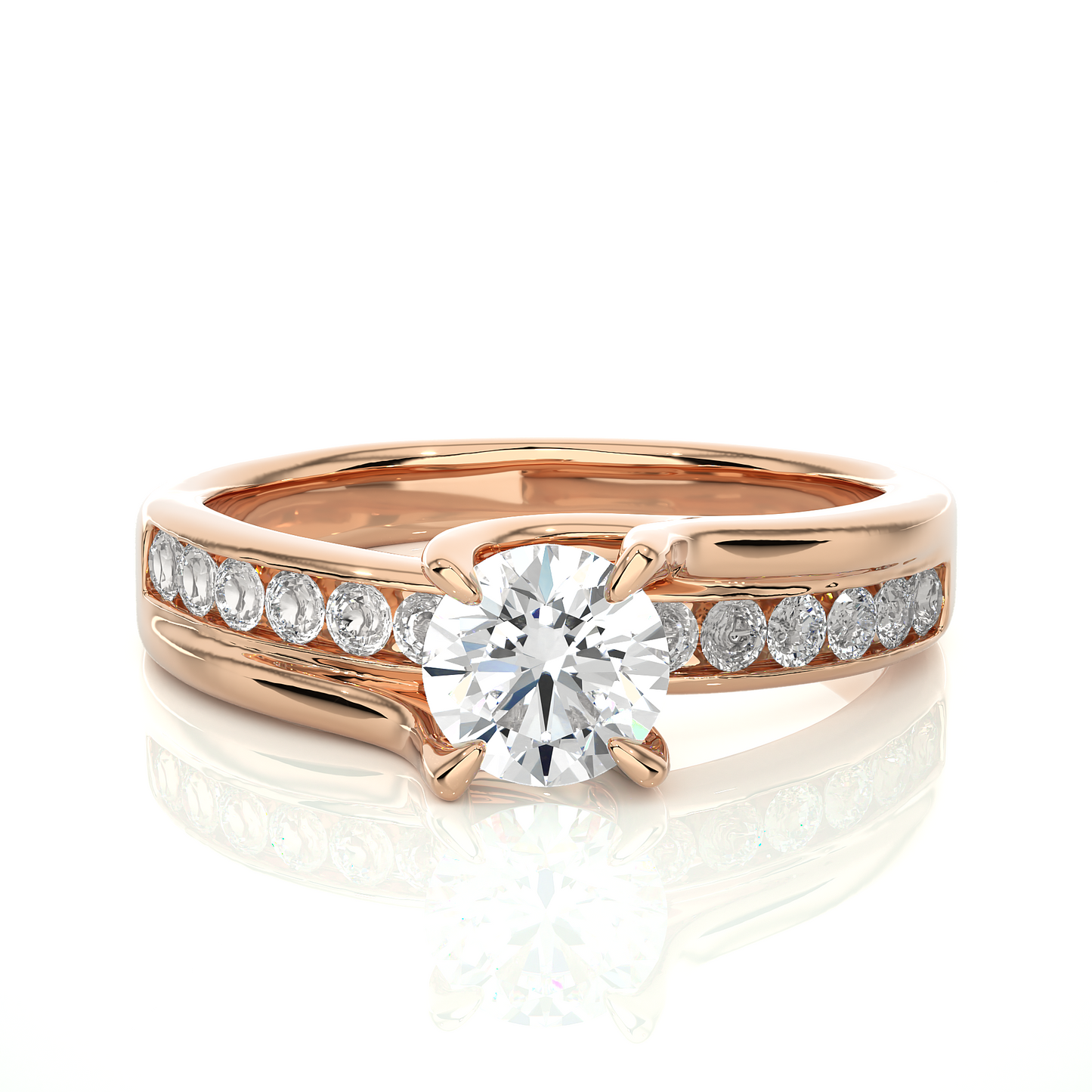 Round Solitaire Split Shank Moissanite Lab Diamond Vermeil Ring