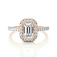 Emerald Cut Halo Diamond Moissanite Vermeil Ring