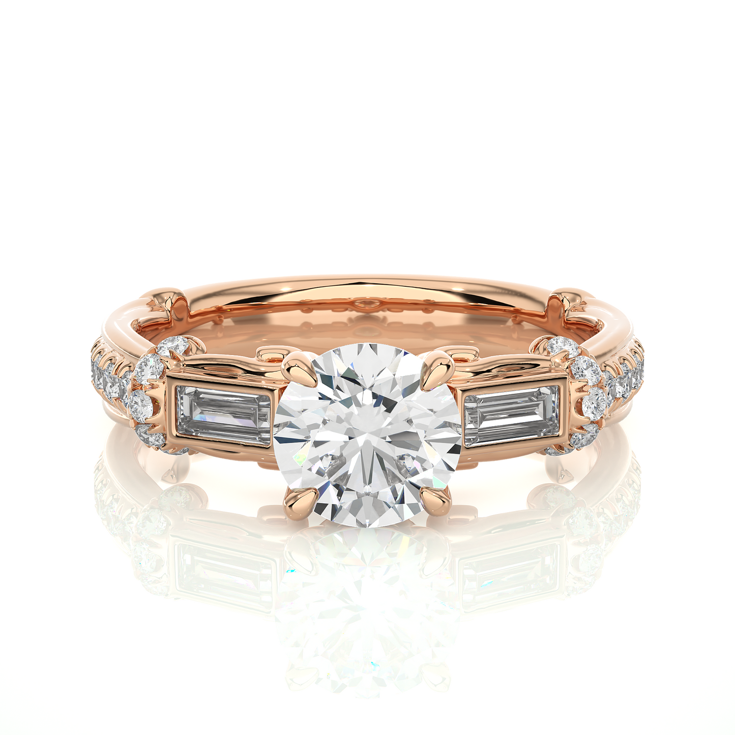 Vintage Round Baguette Moissanite Lab Diamond Vermeil Ring