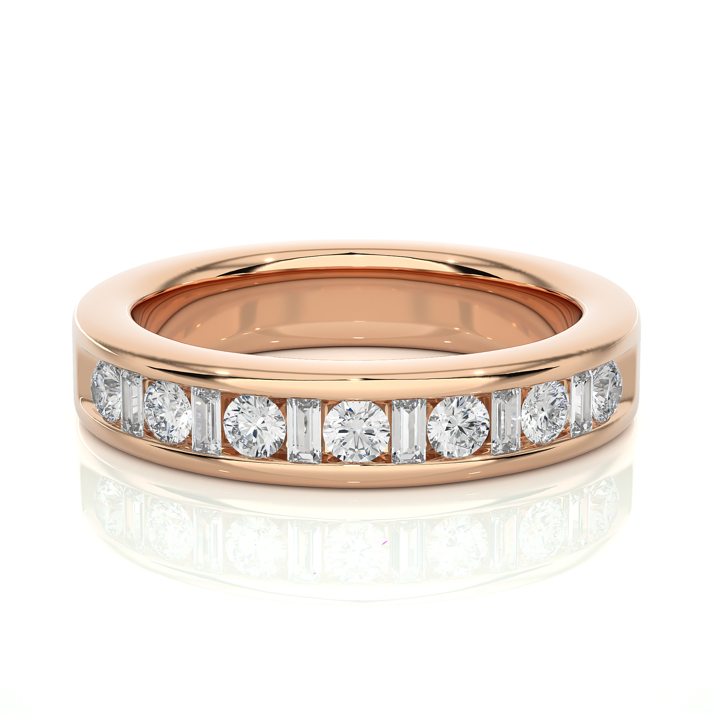 Baguette Round Diamond Moissanite Vermeil Wedding Band Ring