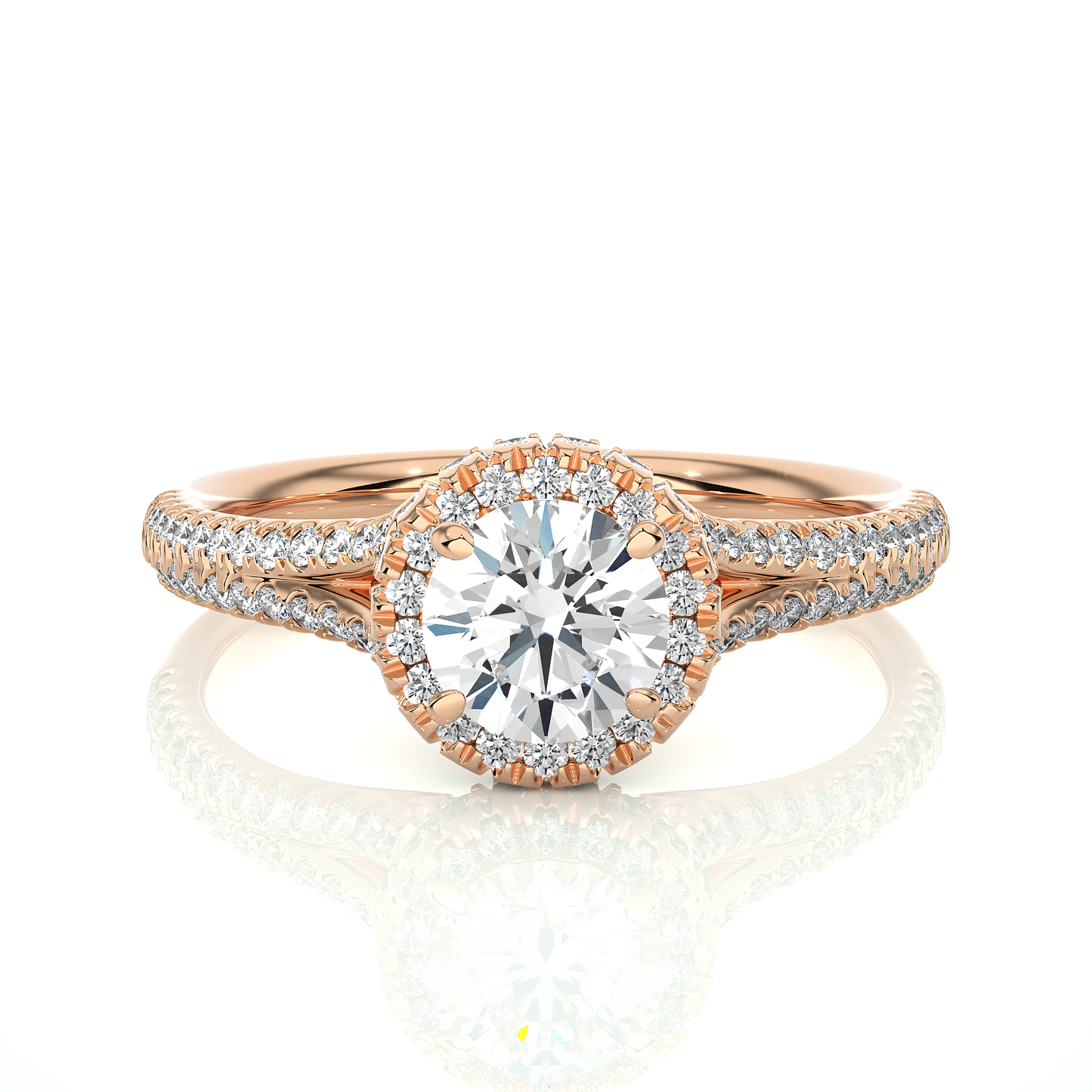 Luxury Split Shank Halo Moissanite Lab Diamond Vermeil Ring