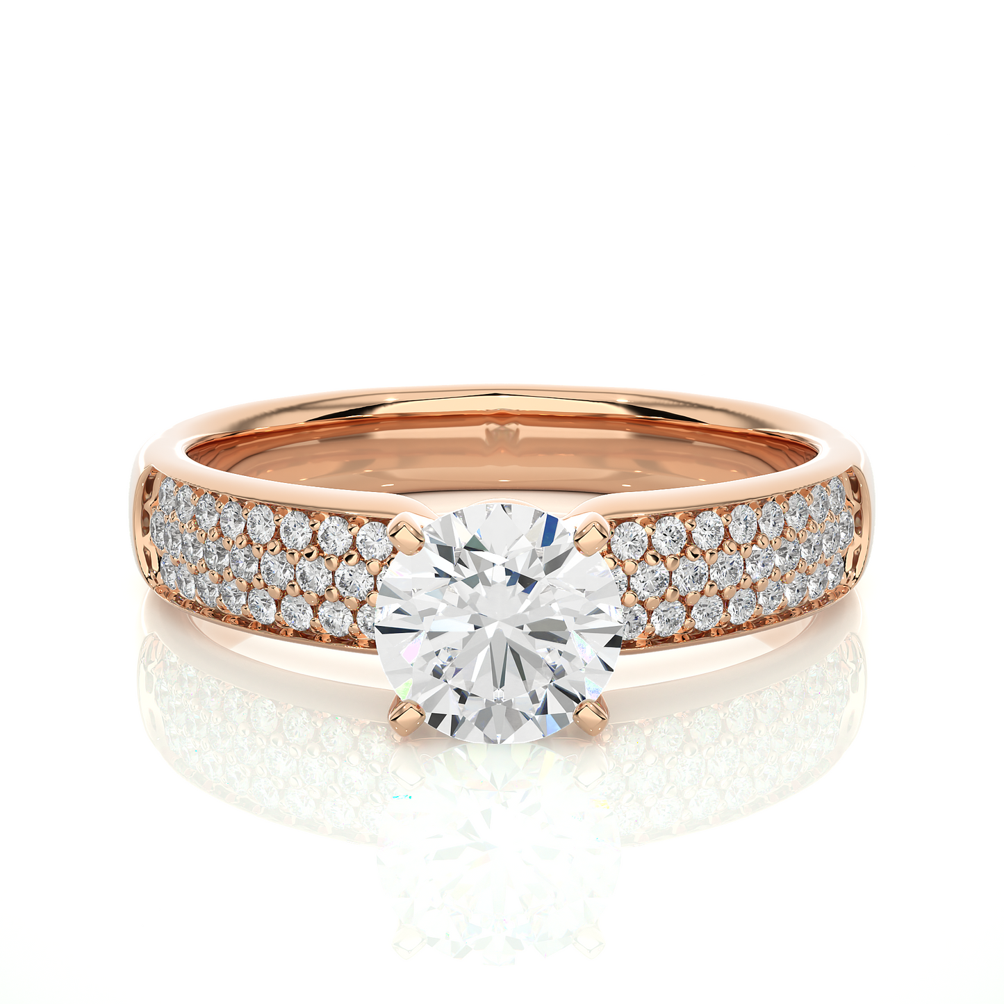 Lab Diamond Moissanite Round Solitaire Pave Engagement Ring