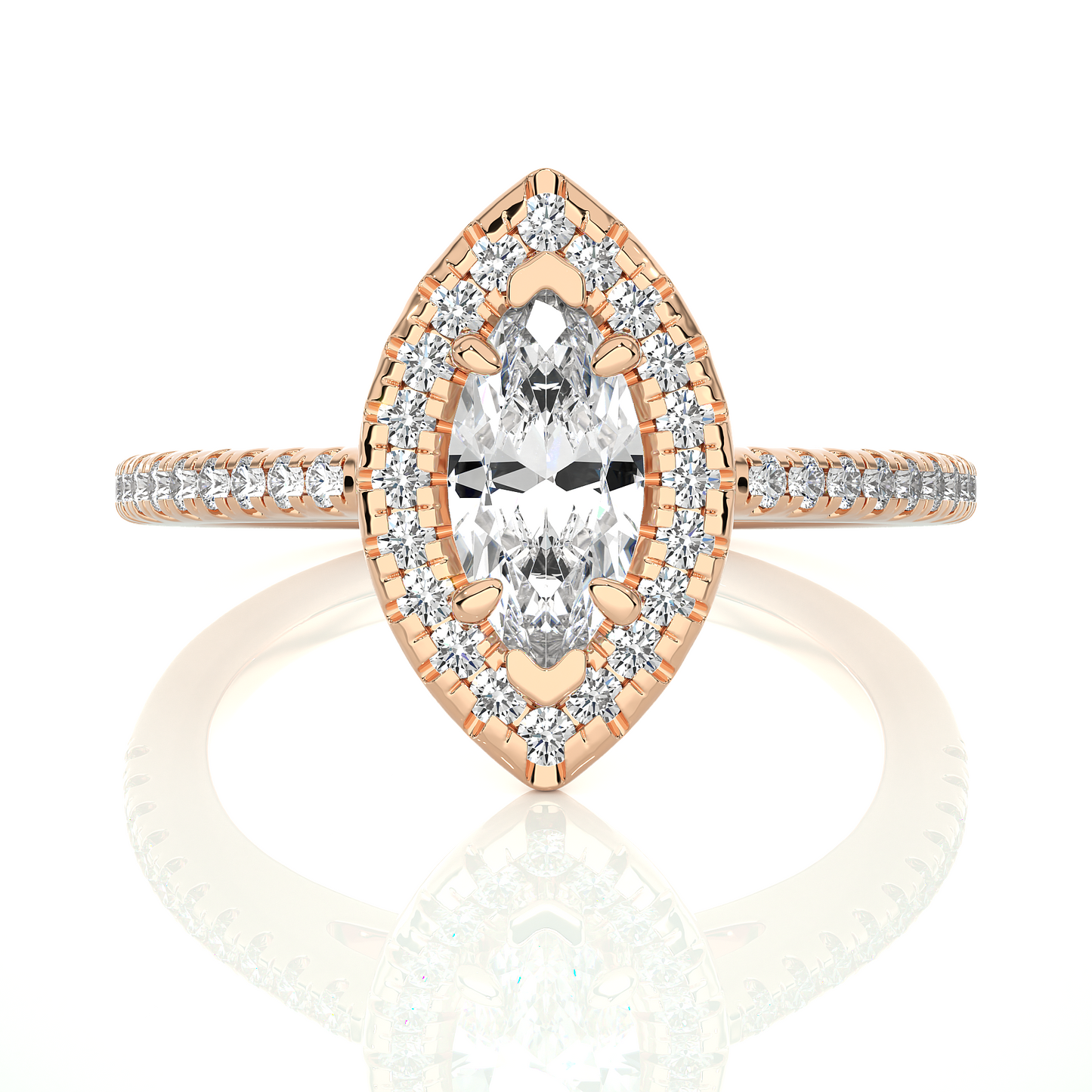 Marquise Halo Moissanite Lab Diamond Vermeil Ring
