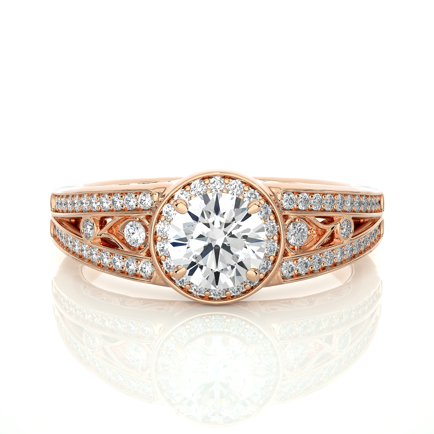 Vintage Halo Moissanite Lab Diamond Vermeil Ring