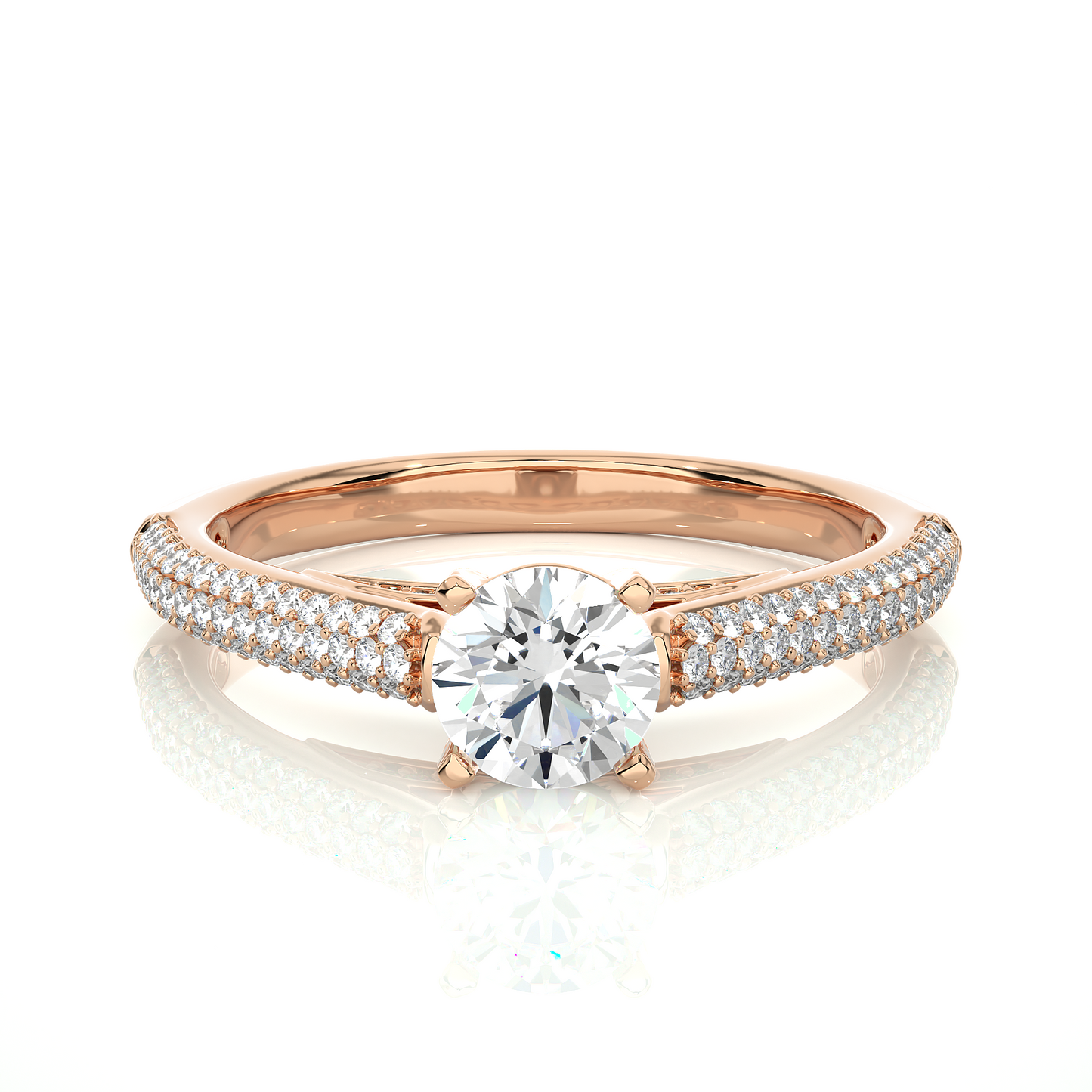 Elegant Solitaire Pave Lab Moissanite Diamond Vermeil Engagement Ring