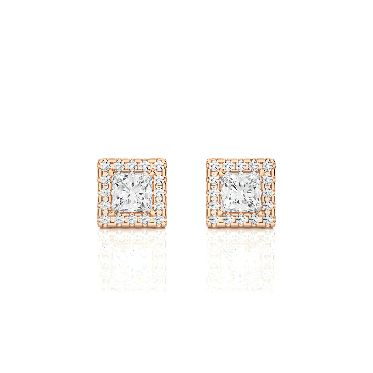 Vermeil Princess Halo Moissanite Lab Diamond Luxury Stud Earrings