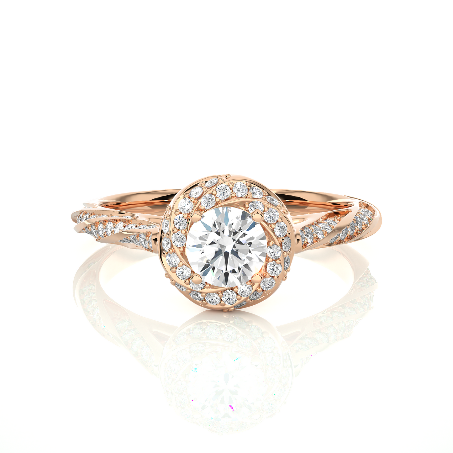 Twisted Halo Moissanite Lab Diamond Vermeil Ring