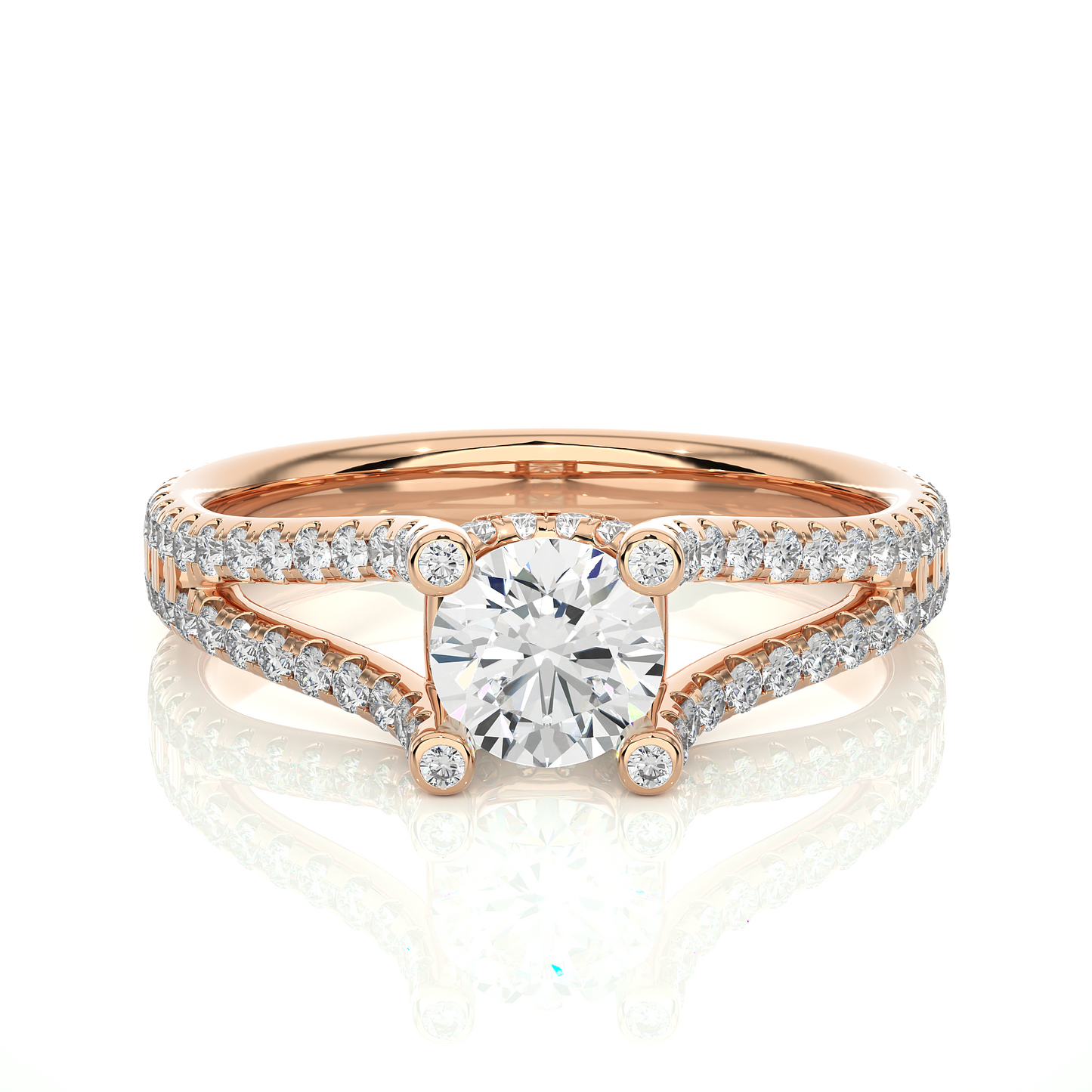 Elegant Split Shank Moissanite Lab Diamond Vermeil Ring
