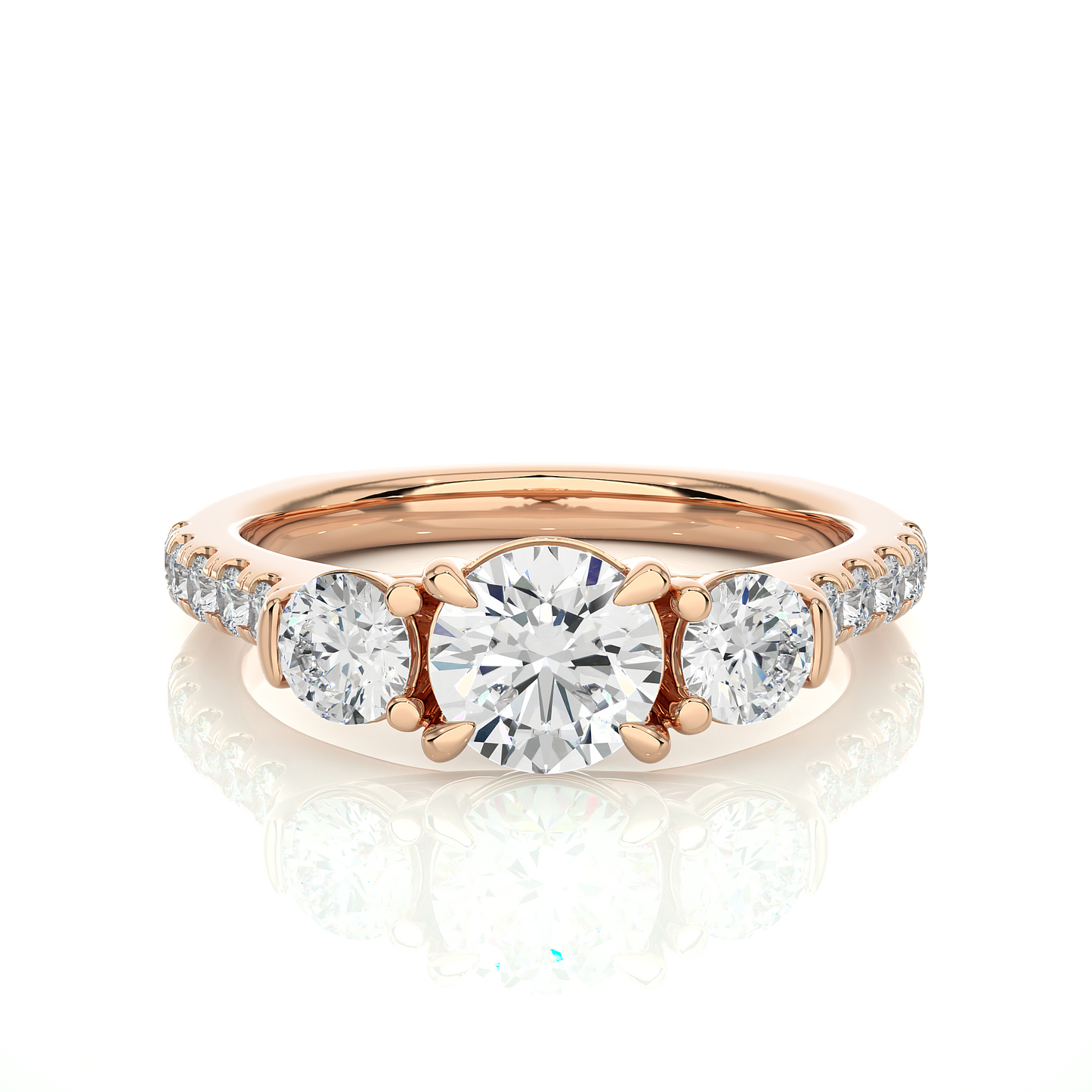 Round Lab Diamond Three Stone Engagement RIng