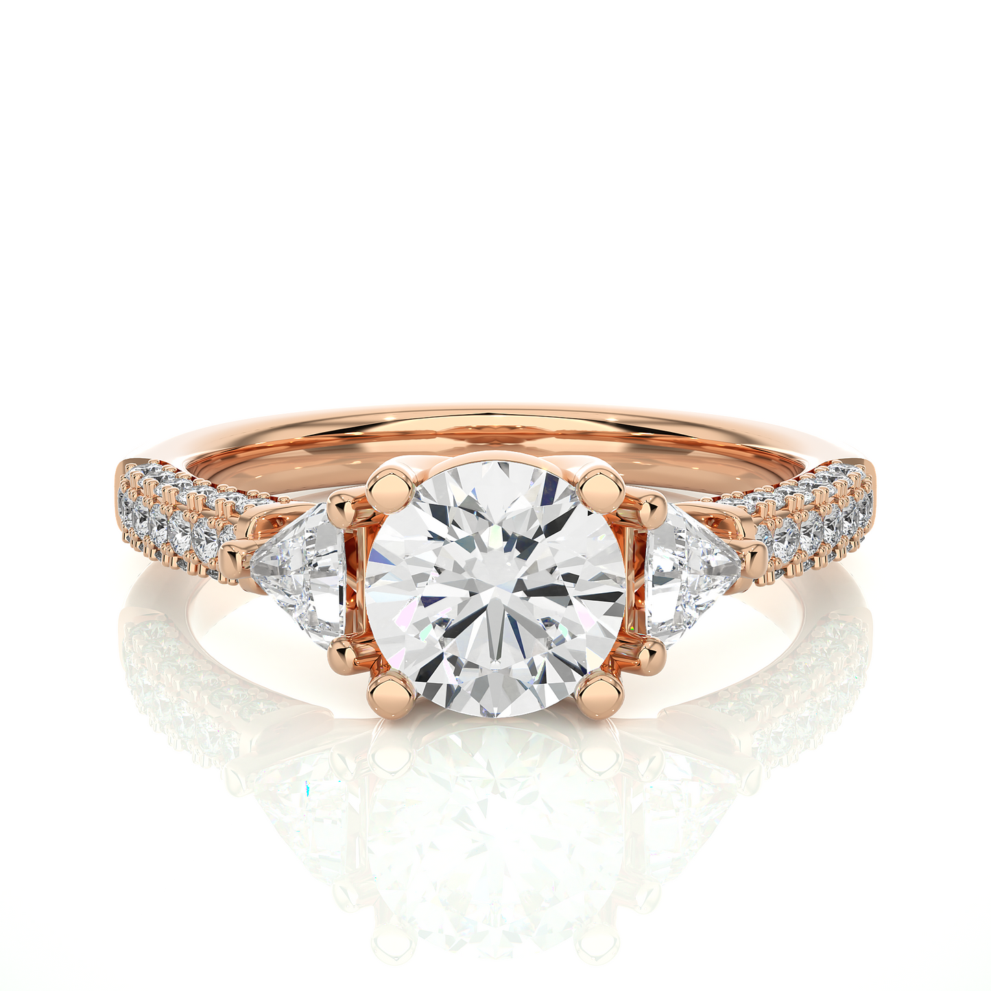 Three Stone Lab Diamond Engagement Ring With Trillion Side Stones