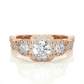 Lab & Moissanite Diamond Halo Three Stone Engagement Ring