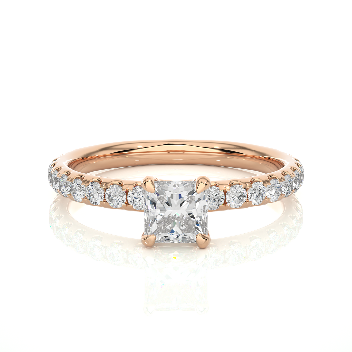 Princess Cut Lab & Moissanite Diamond Pavé Engagement Ring