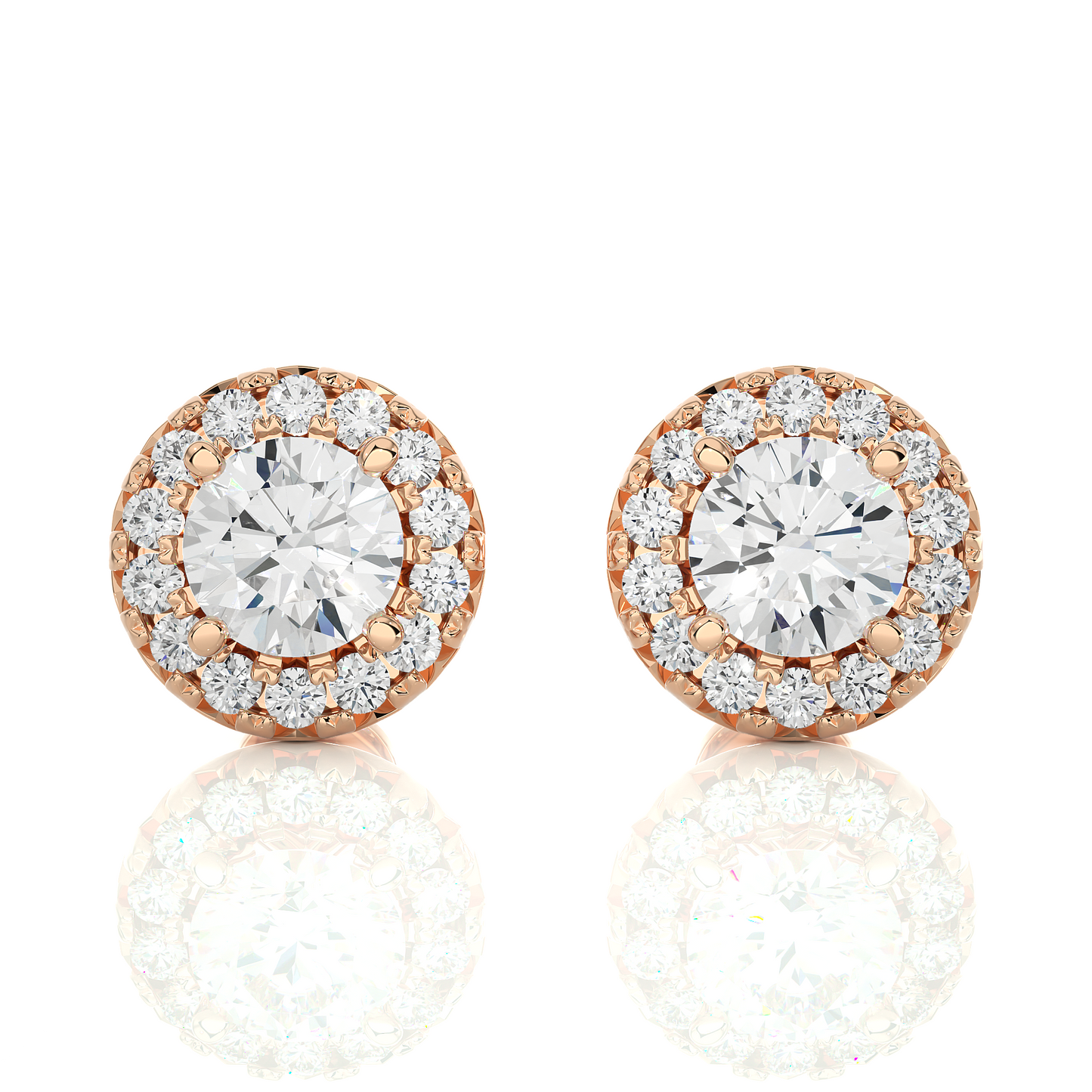 Vermeil Round Halo Moissanite Lab Diamond Stud Earrings