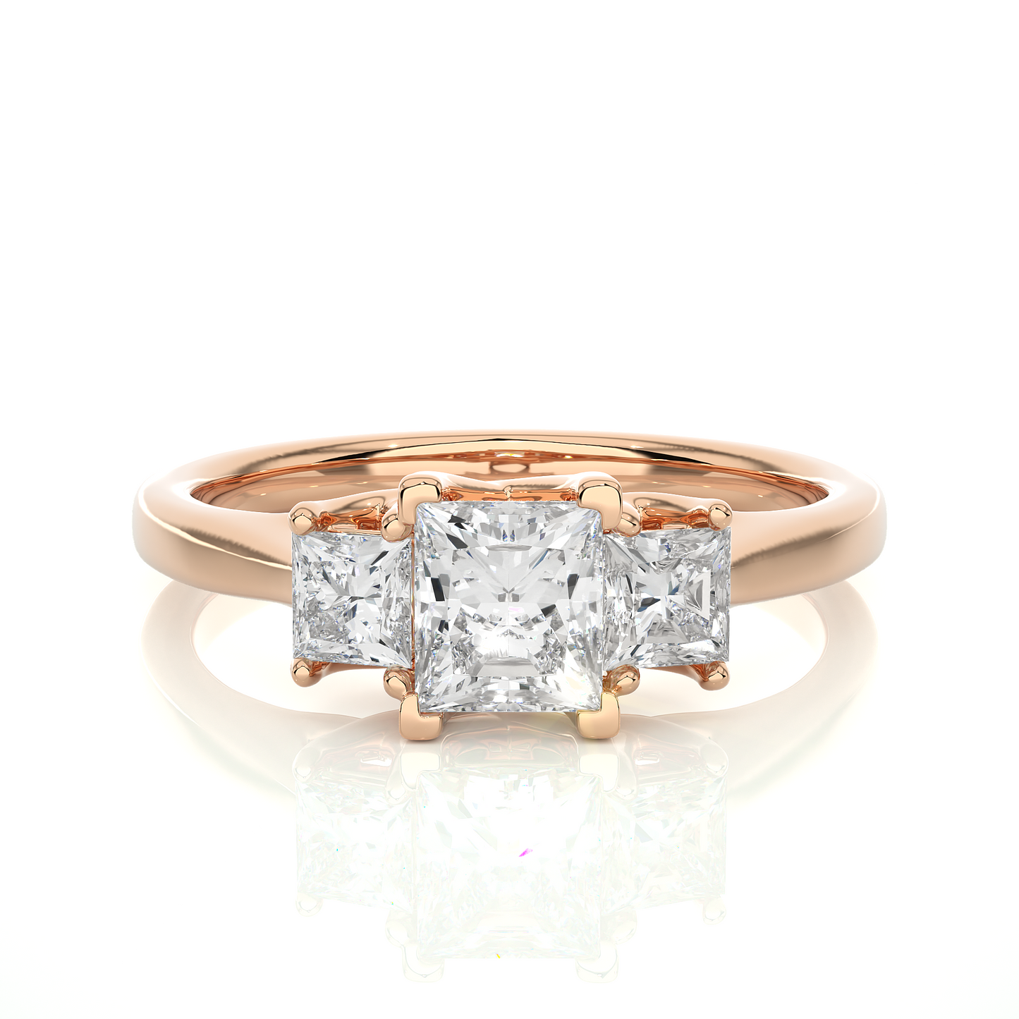 Three Stone Princess Lab Diamond Engagement Ring