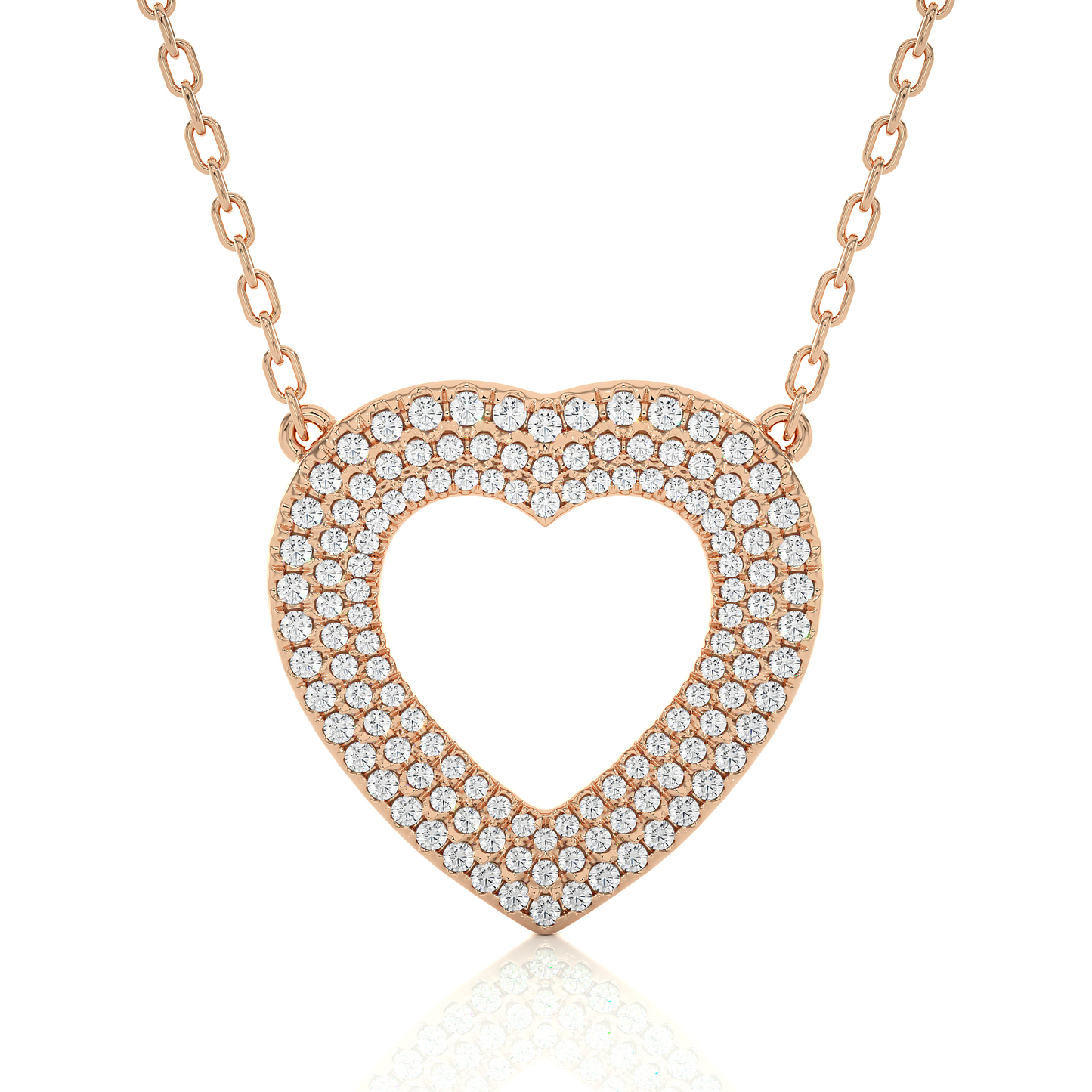 Multi Row Pave Heart Lab Diamond Pendant Necklace