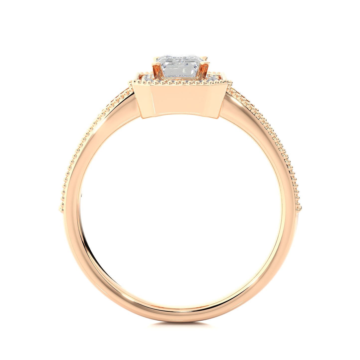 Emerald Cut Halo Vermeil Moissanite Lab Diamond Ring