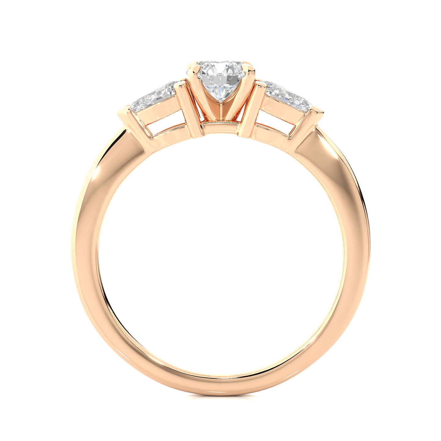 Three Stone Round Lab & Moissanite Diamond Engagement Ring With Pear Side Stones