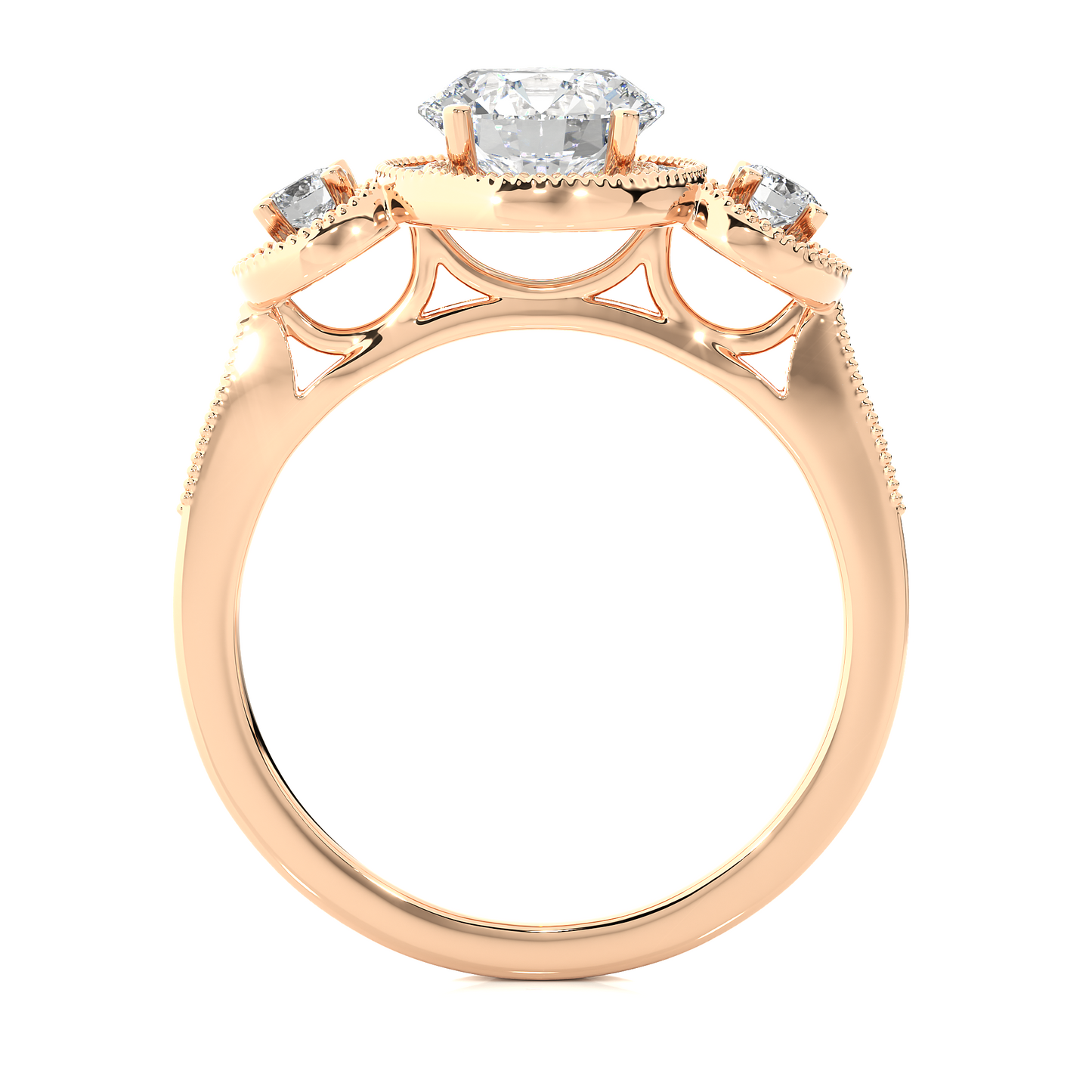 Round Lab Grown & Moissanite Diamond Three Stone Ring