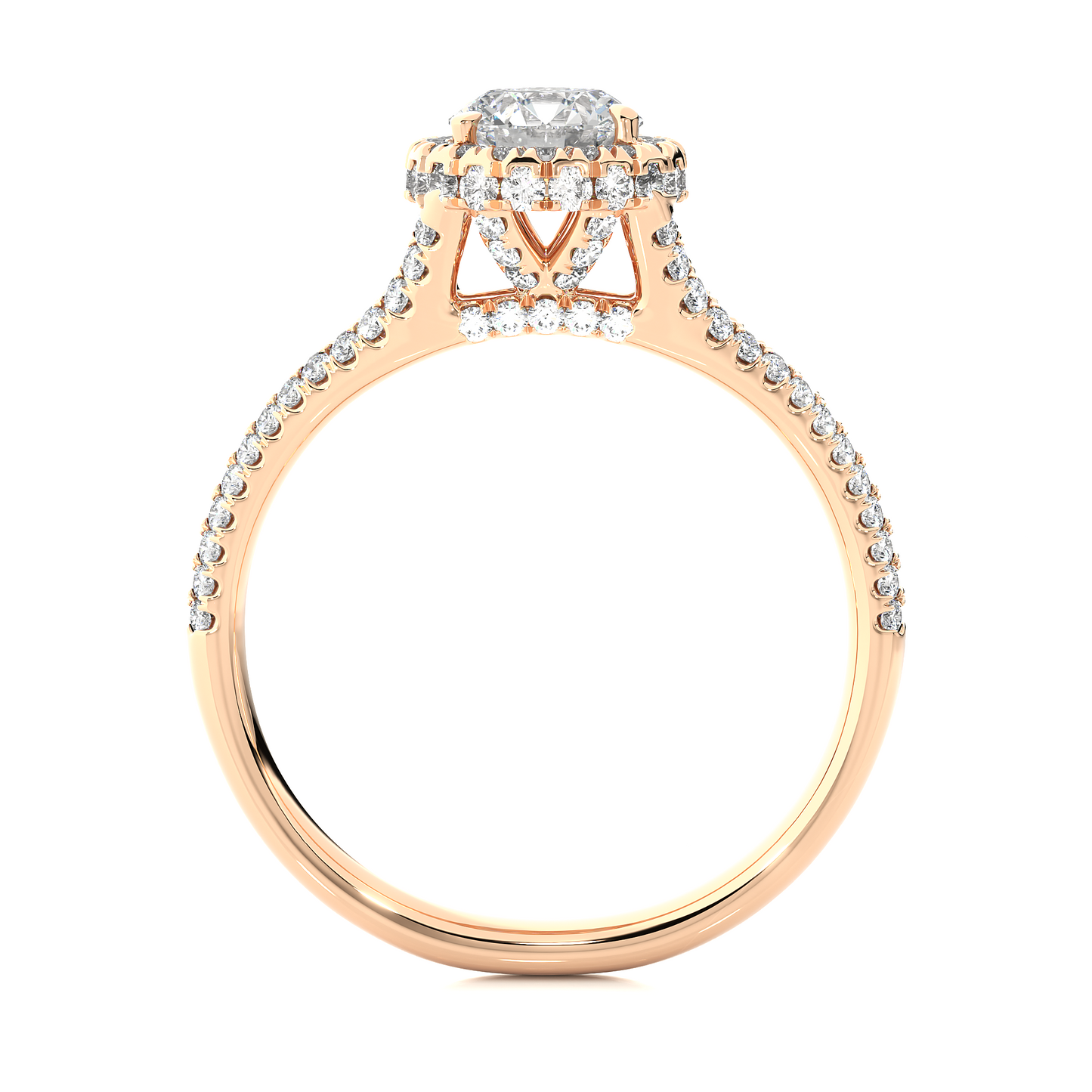 Luxury Split Shank Halo Moissanite Lab Diamond Vermeil Ring
