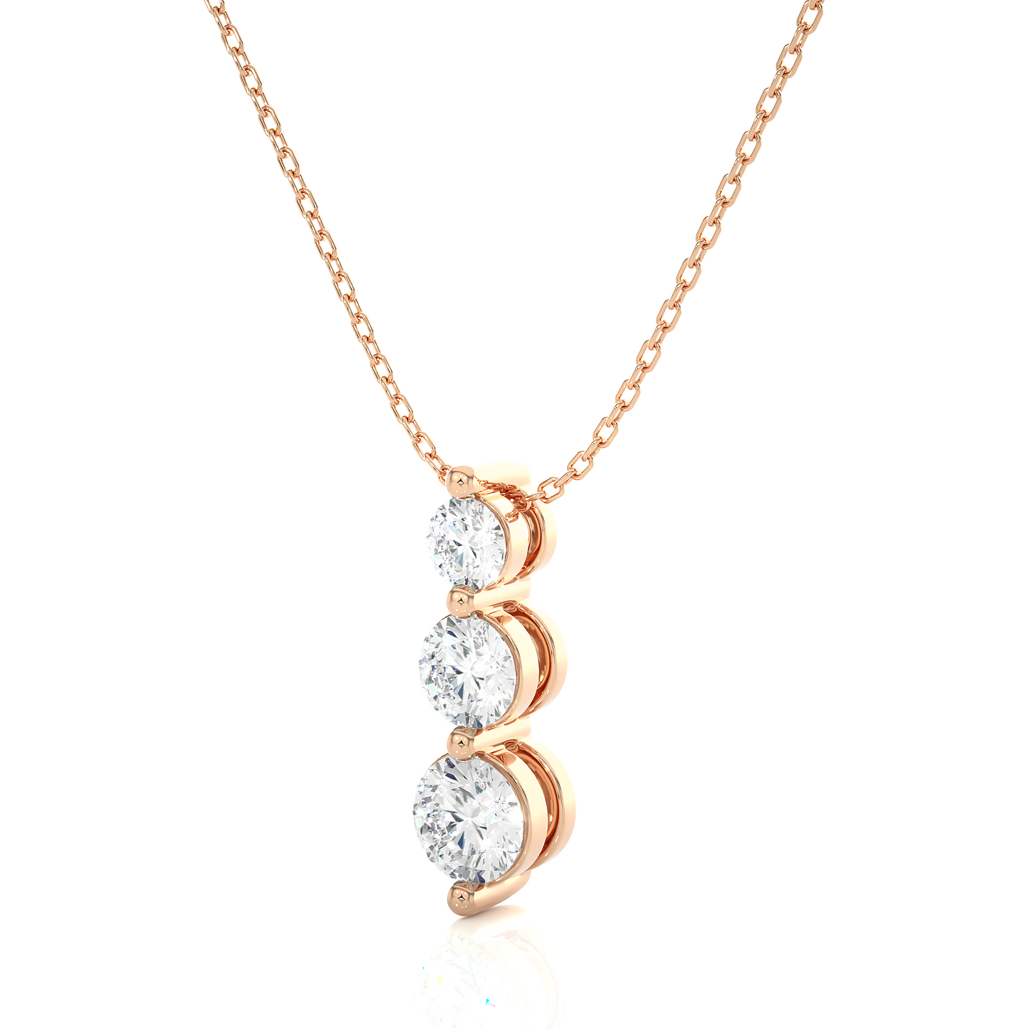 Three Stone Round Lab Diamond Pendant Necklace