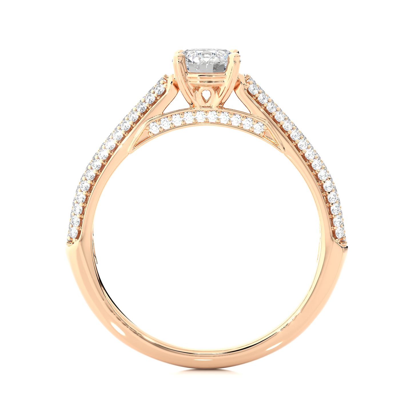 Elegant Solitaire Pave Lab Moissanite Diamond Vermeil Engagement Ring