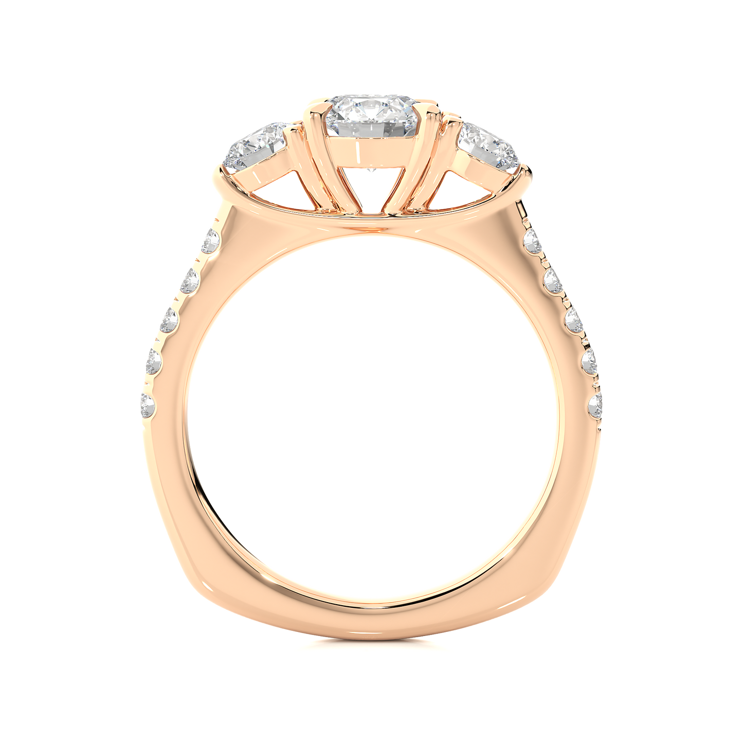 Round Lab Diamond Three Stone Engagement RIng