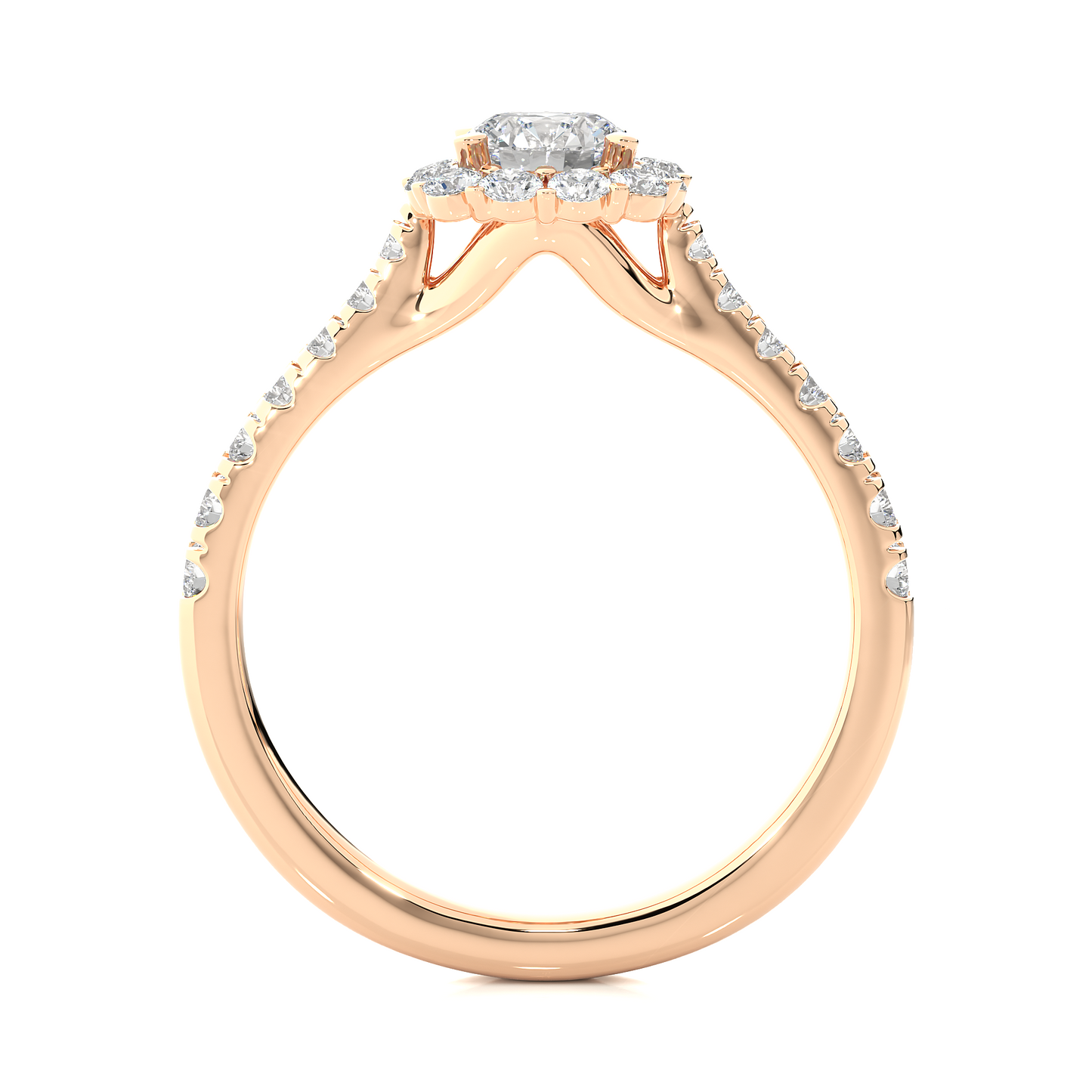 Round Halo Moissanite Lab Diamond Vermeil Engagement Ring