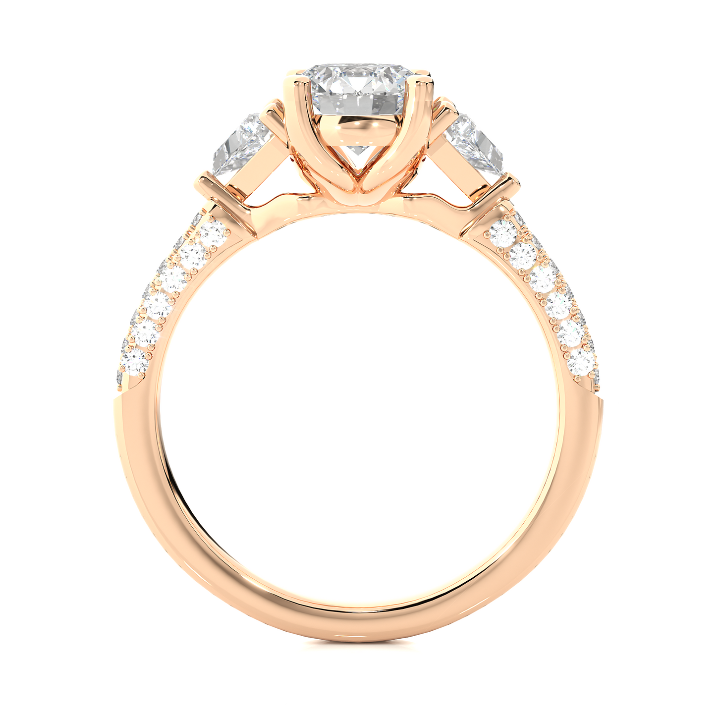 Three Stone Lab Diamond Engagement Ring With Trillion Side Stones