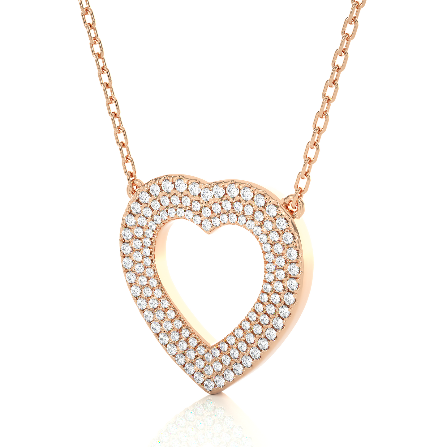 Multi Row Pave Heart Lab Diamond Pendant Necklace