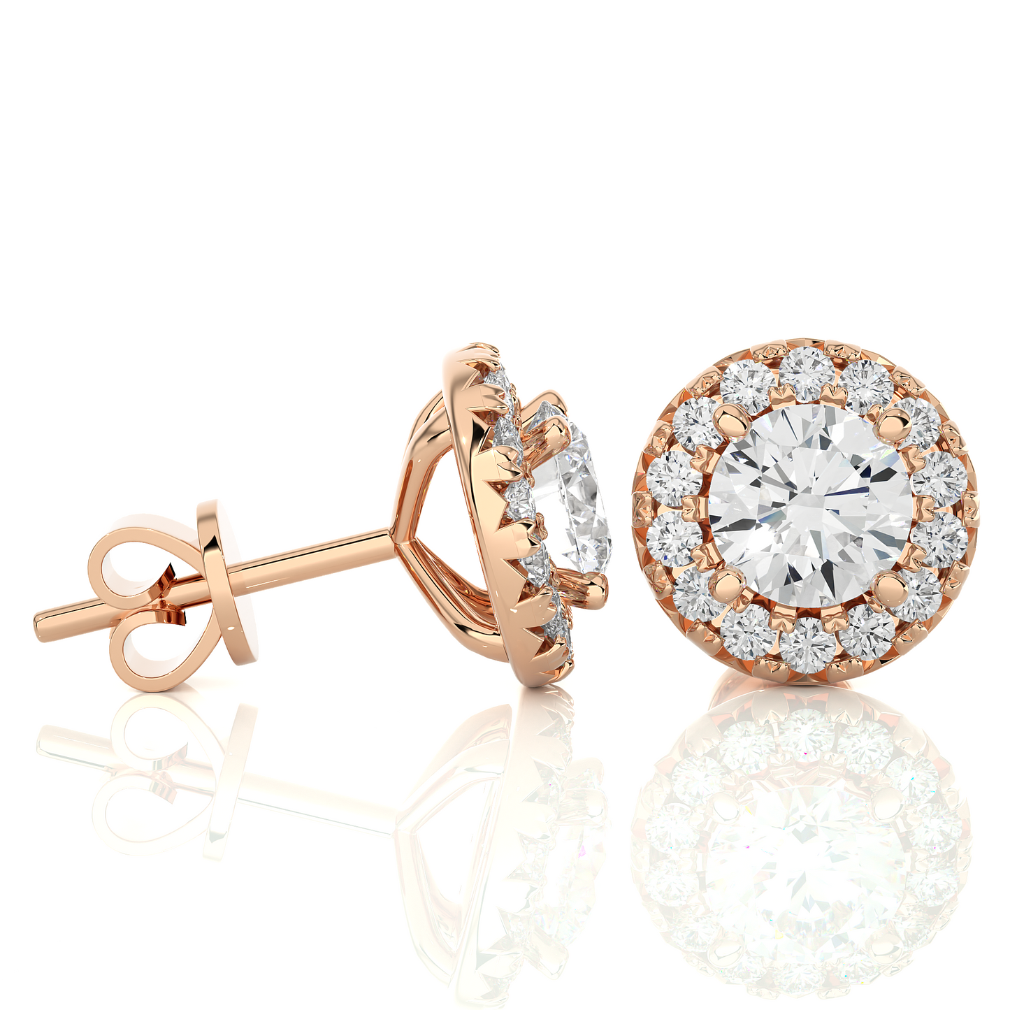 Vermeil Round Halo Moissanite Lab Diamond Stud Earrings
