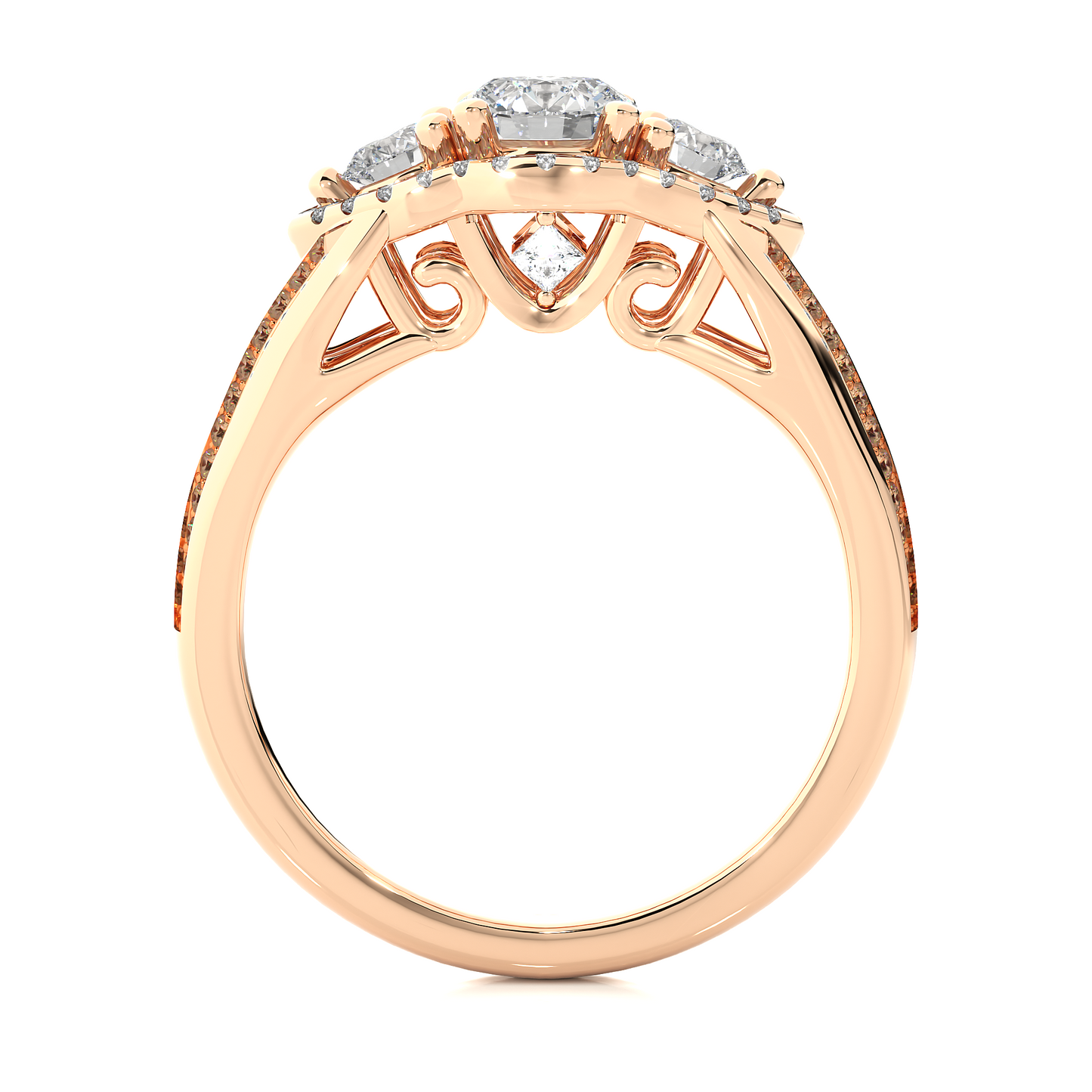 Luxury Three Stone Halo Lab & Moissanite Diamond Ring