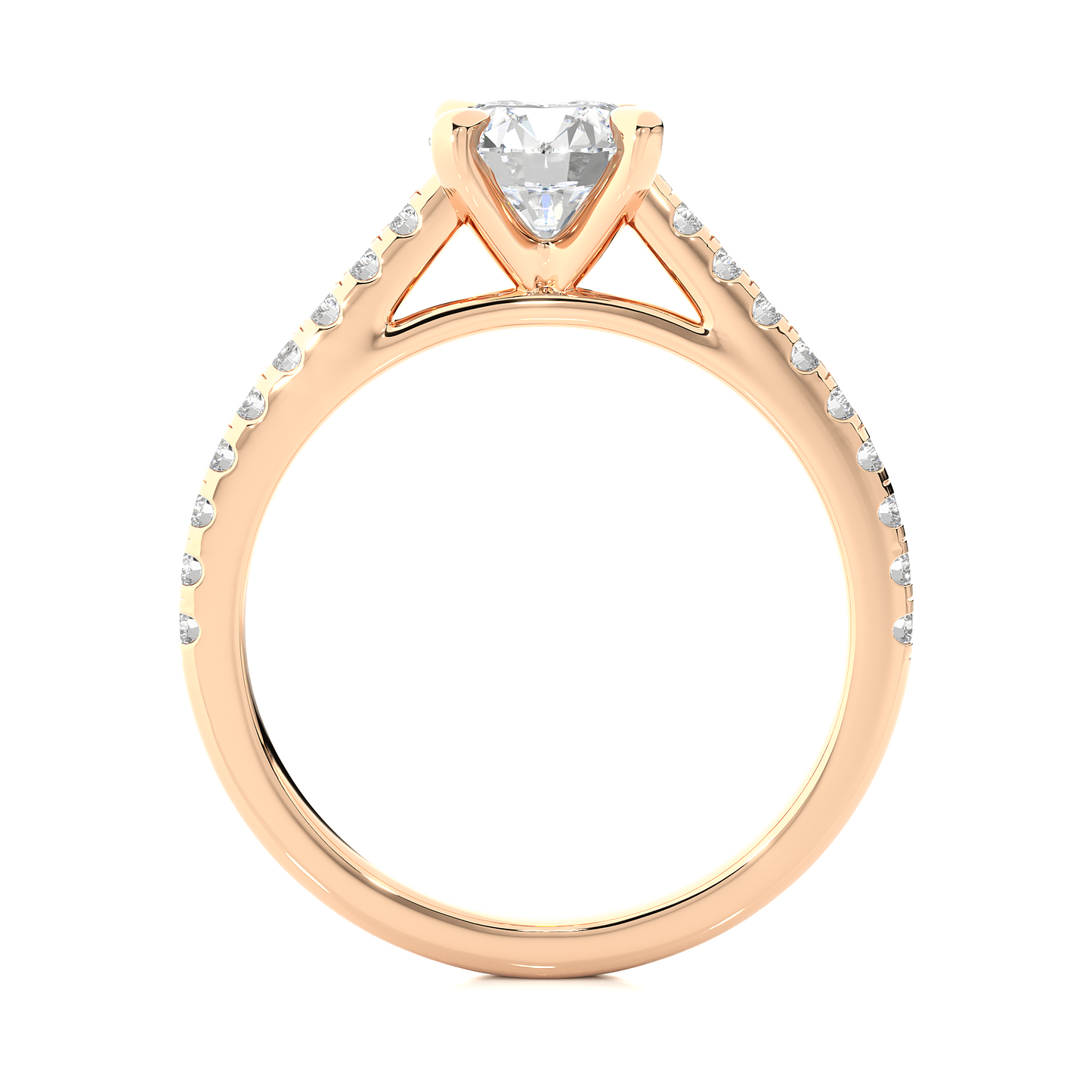 Vermeil Round Moissanite Diamond Pavé Solitaire Luxury Engagement Ring