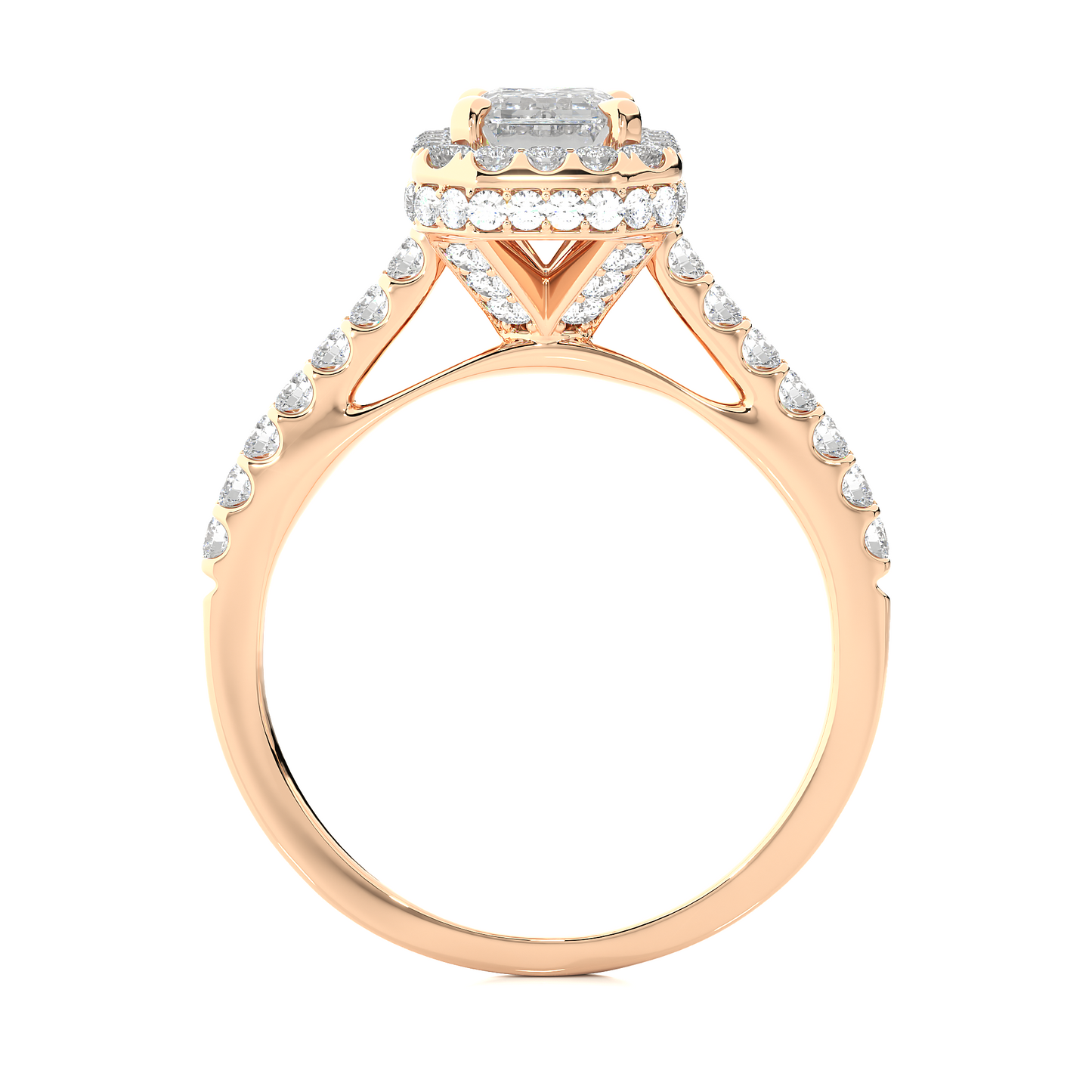 Emerald Cut Halo Diamond Moissanite Vermeil Ring