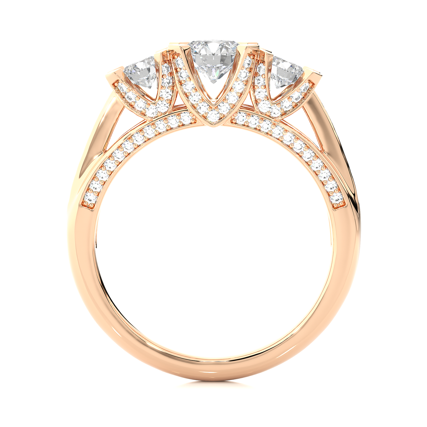 Three Stone Diamond Hidden Halo Engagement Ring