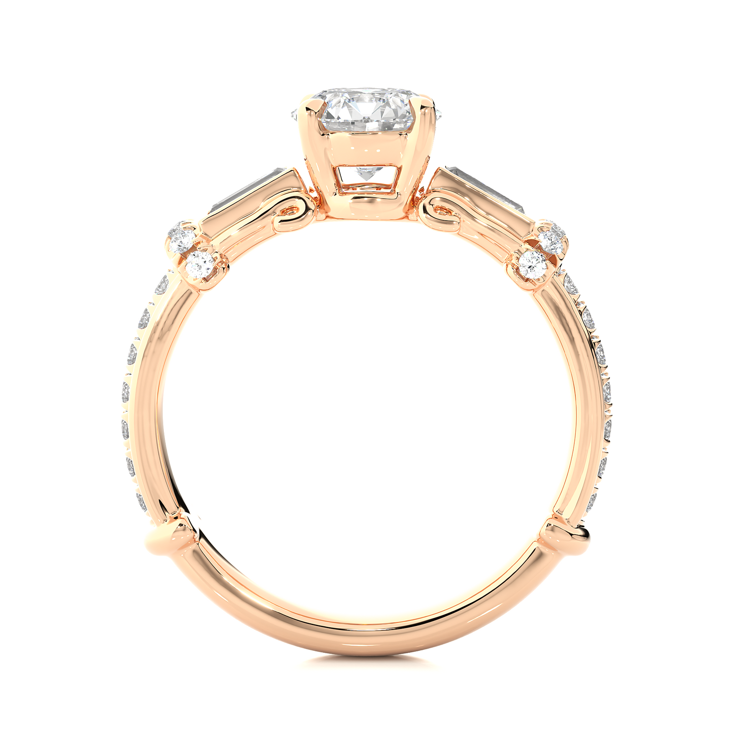 Vintage Round Baguette Moissanite Lab Diamond Vermeil Ring