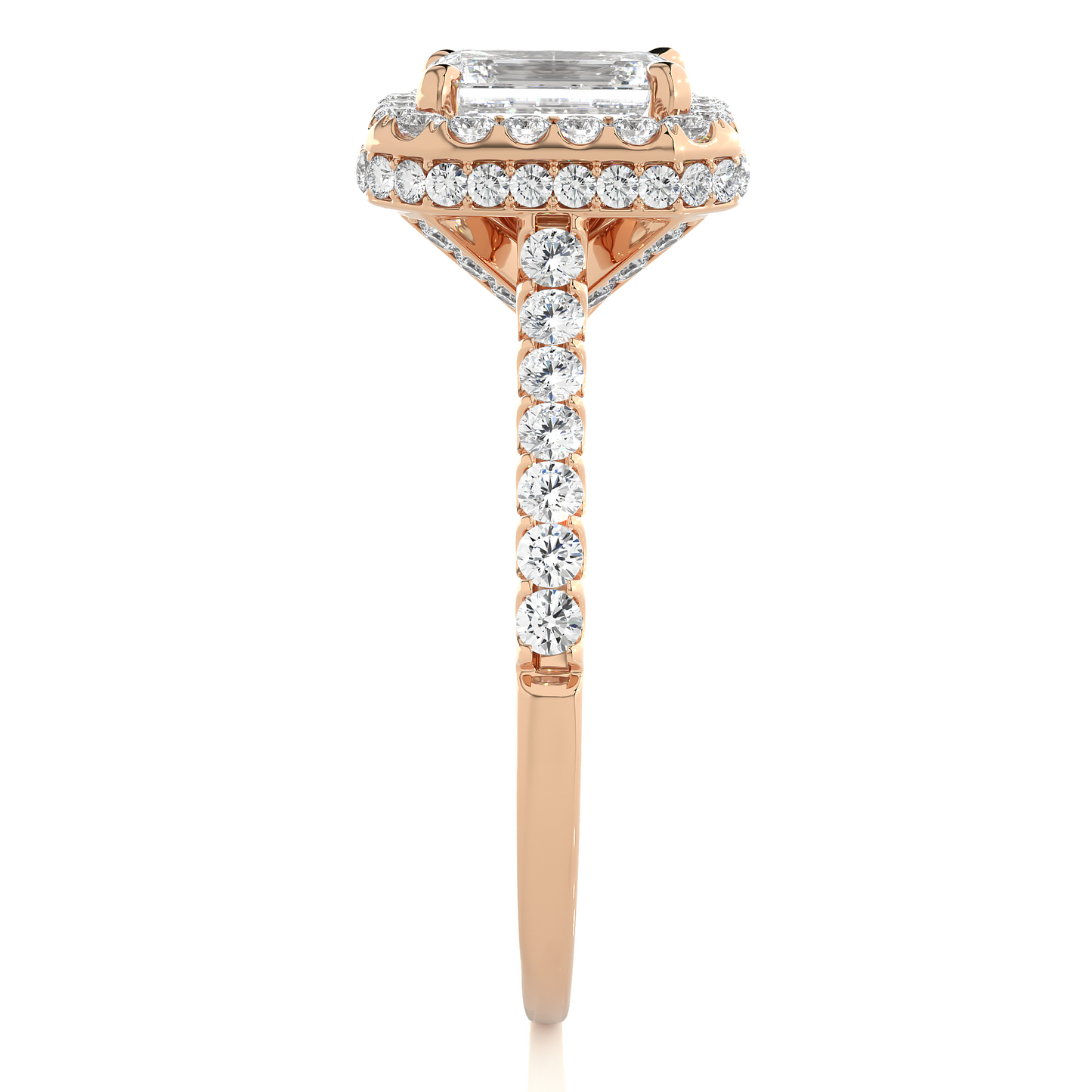 2 Carat Emerald Cut Lab Grown Diamond Halo Ring in Vermeil Gold | Moissanite Engagement Ring for Women