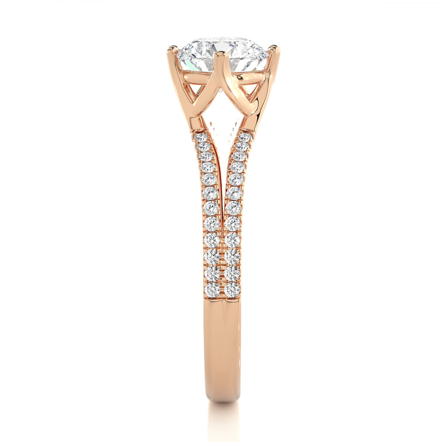 Round Moissanite Lab Diamond Split Shank Engagement Ring