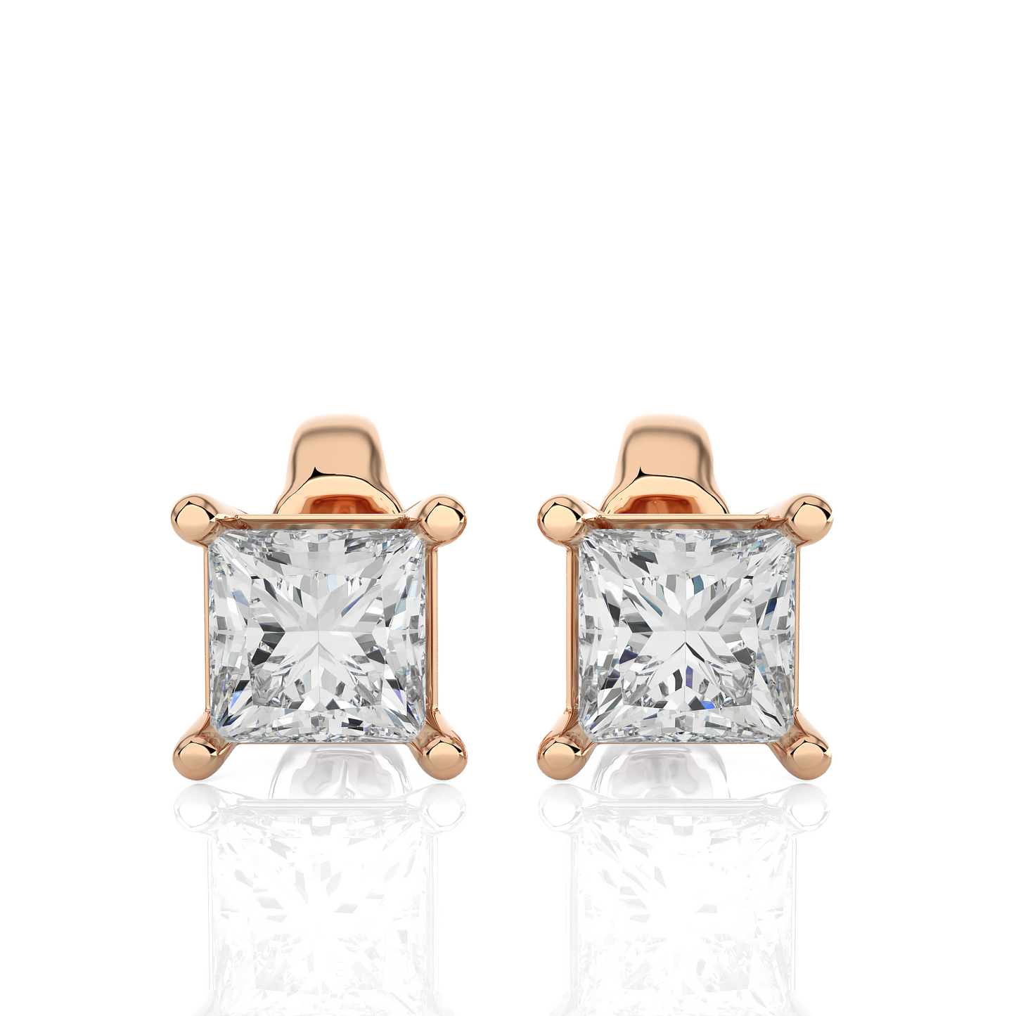 Vermeil Princess Cut Moissanite Lab Diamond Stud Earrings