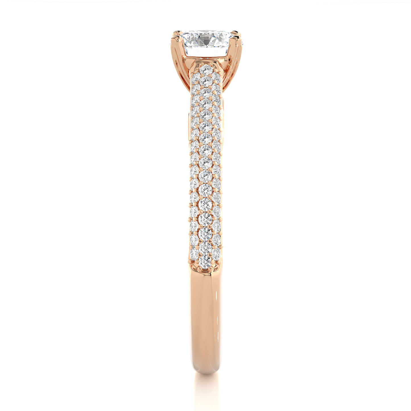 Elegant Solitaire Pave Lab Moissanite Diamond Vermeil Engagement Ring