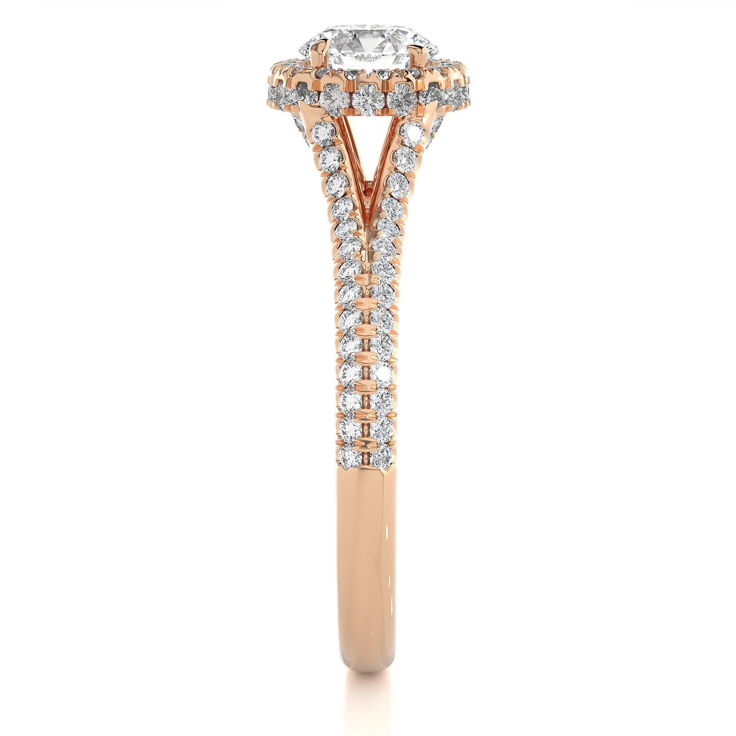 Luxury Split Shank Halo Moissanite Lab Diamond Vermeil Ring