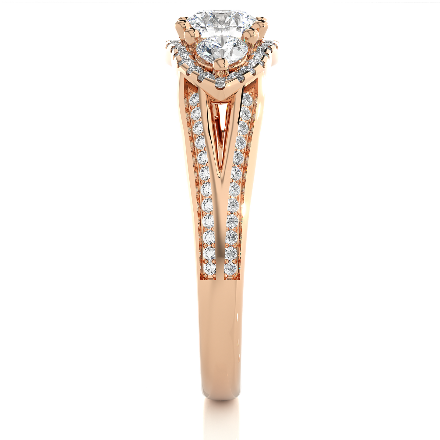 Luxury Three Stone Halo Lab & Moissanite Diamond Ring
